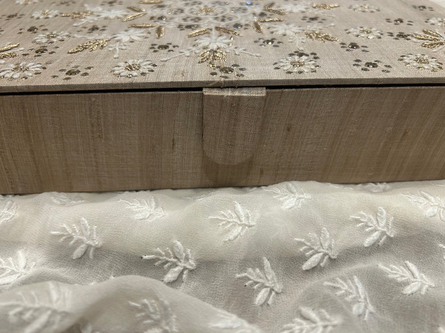 Natural Silk Chikankari Jewelery Box