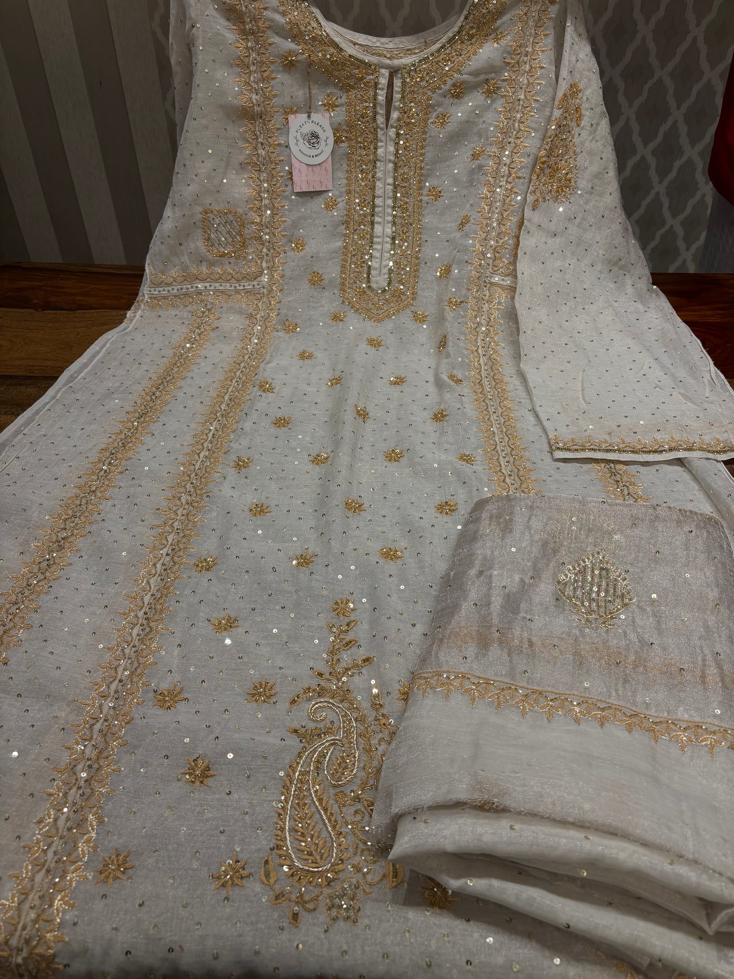 Silver Pure Tissue Anarkali And Dupatta set