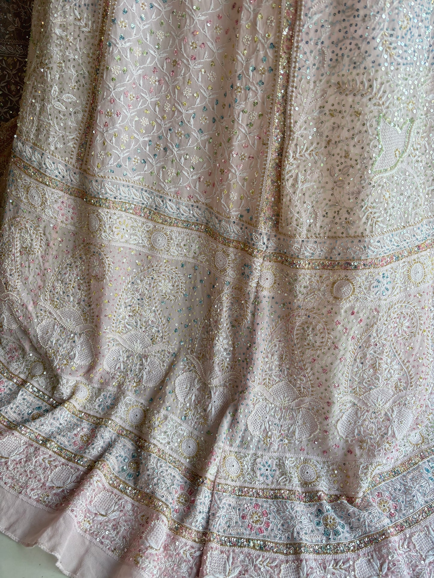 Seashell Pink Pure Georgette Chikankari Lehenga