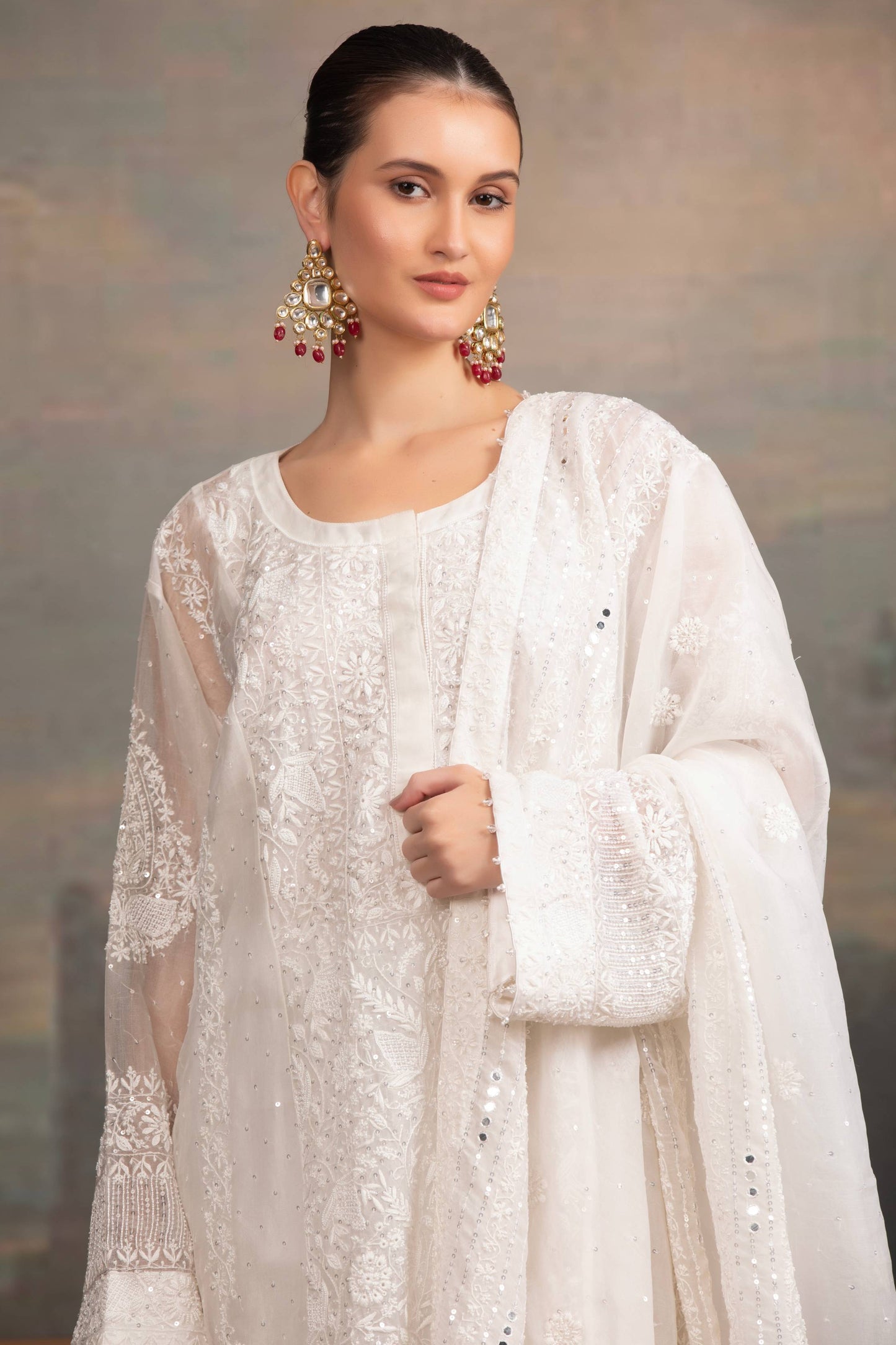 Dyeable Organza Silk Chikankari Kurta and Dupatta