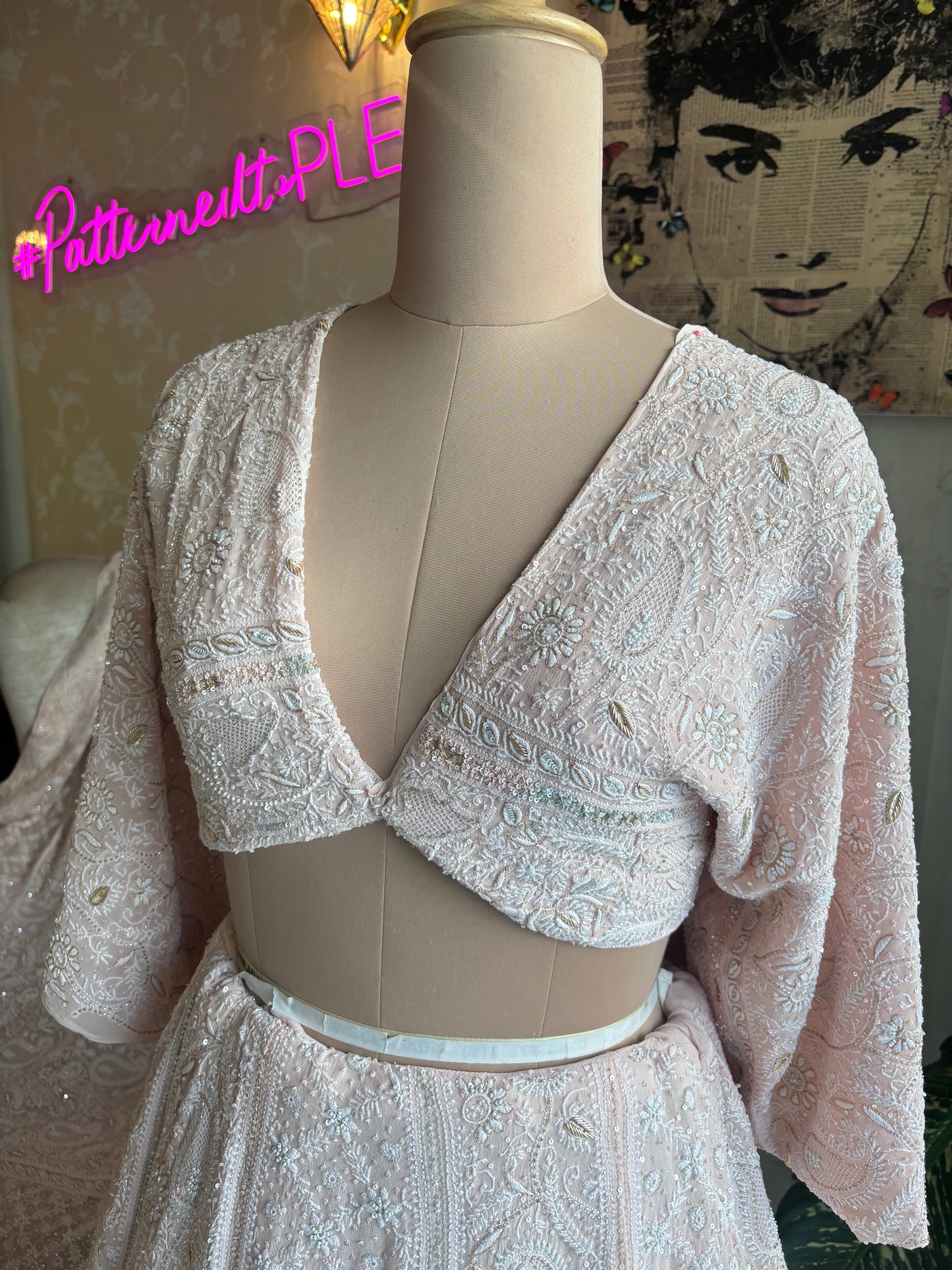 Dusty Peach Pure Georgette Chikankari Lehenga