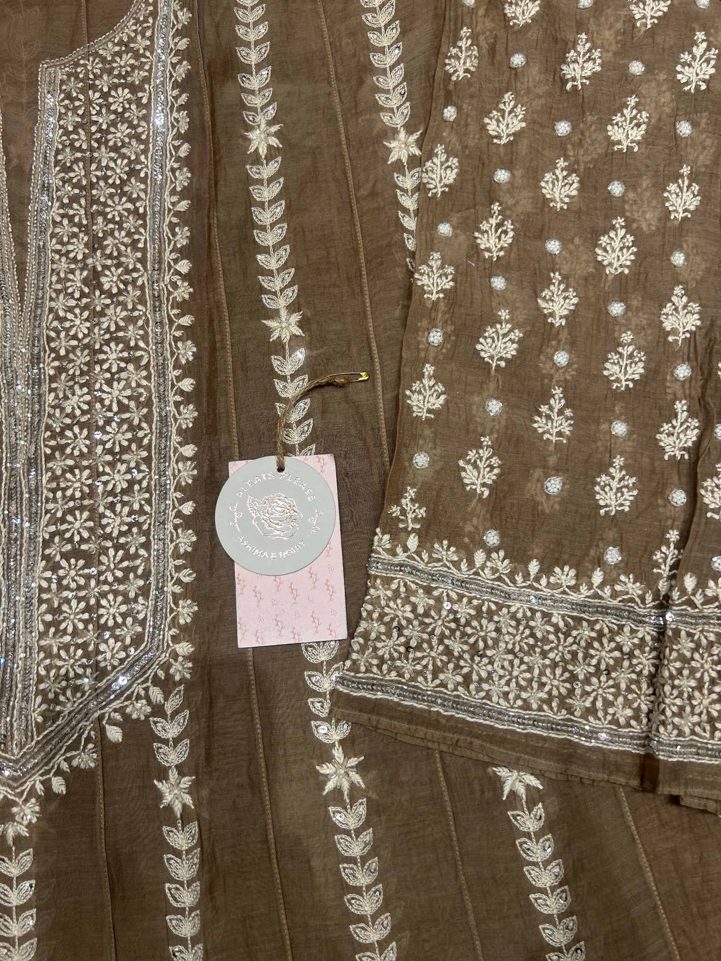 Brown Chanderi Silk Anarkali &Dupatta set