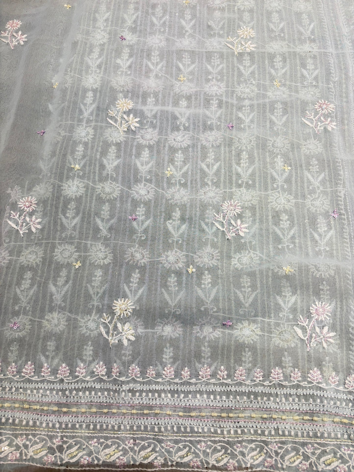 Light Blue Pure Georgette Chikankari Kurta and Dupatta Fabric