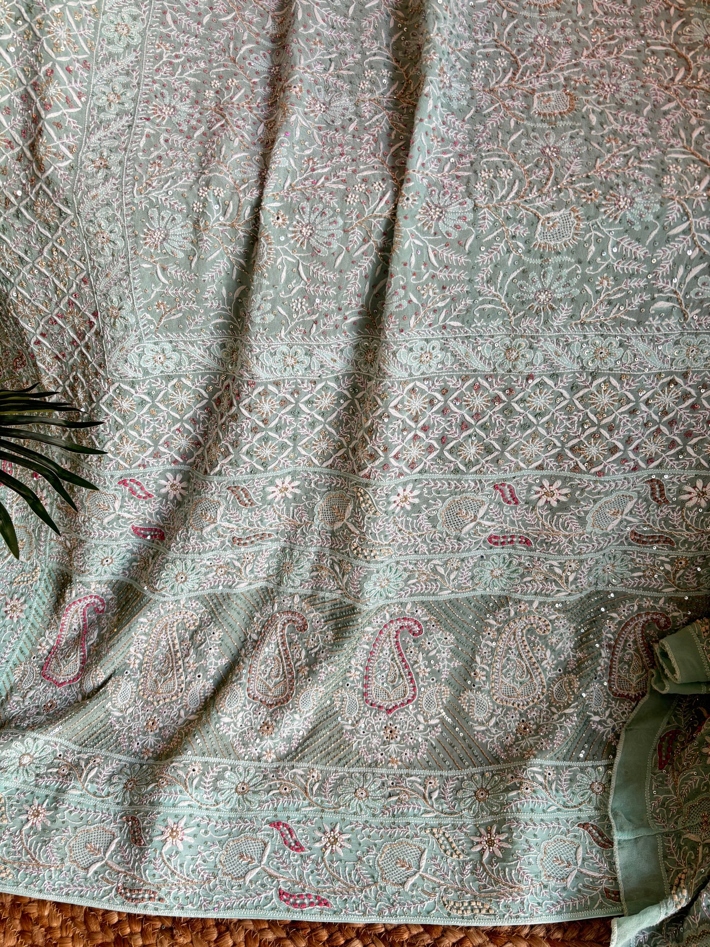 Sea Foam Pure Georgette Chikankari Lehenga