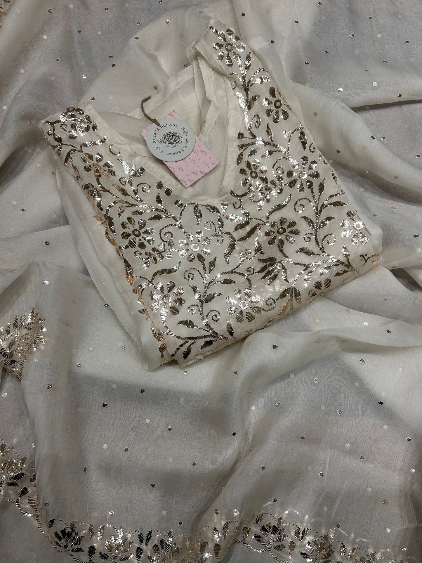 Dyeable Organza silk Mukaish three piece set
