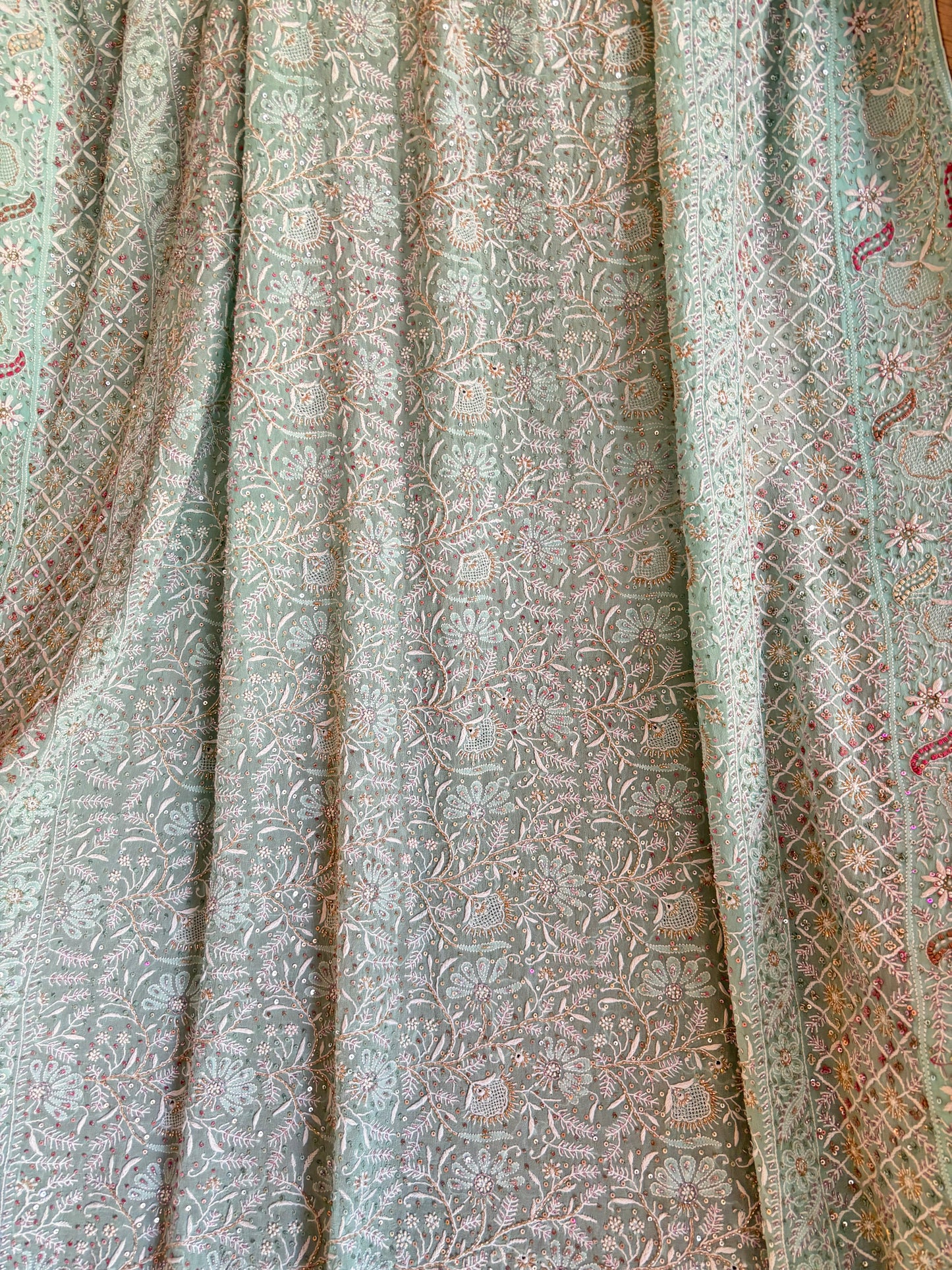 Sea Foam Pure Georgette Chikankari Lehenga