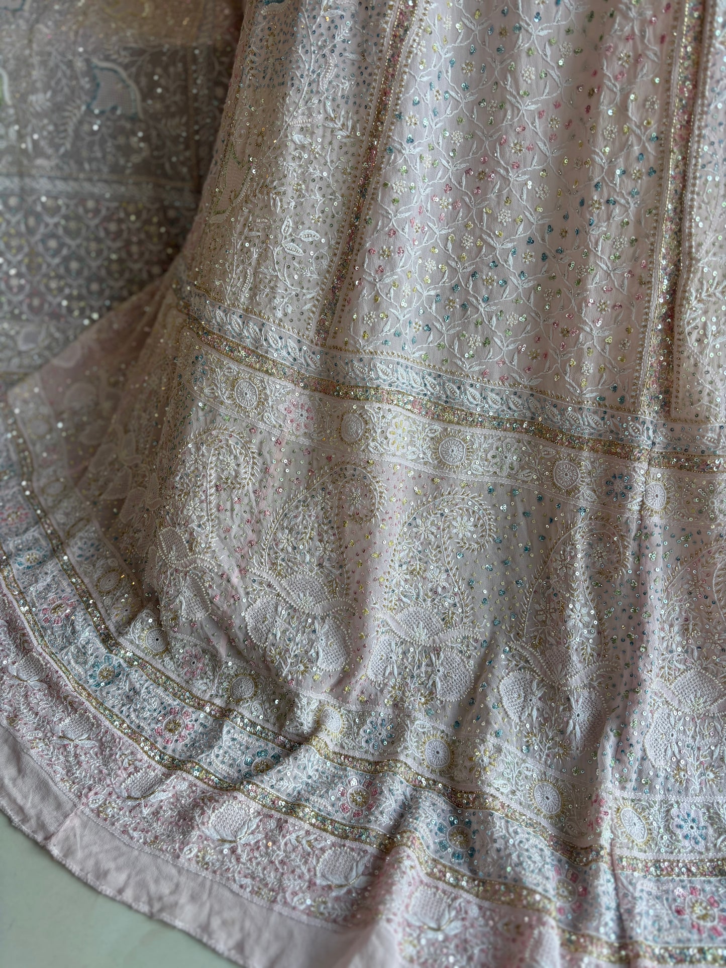 Seashell Pink Pure Georgette Chikankari Lehenga