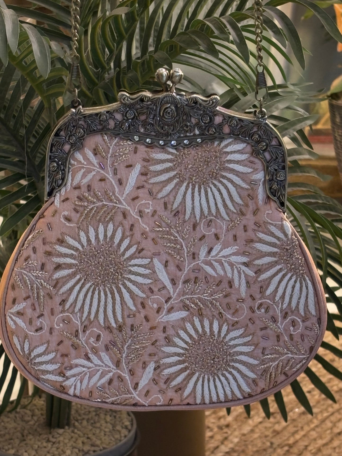 Peach Silk Chikankari Clutch Bag