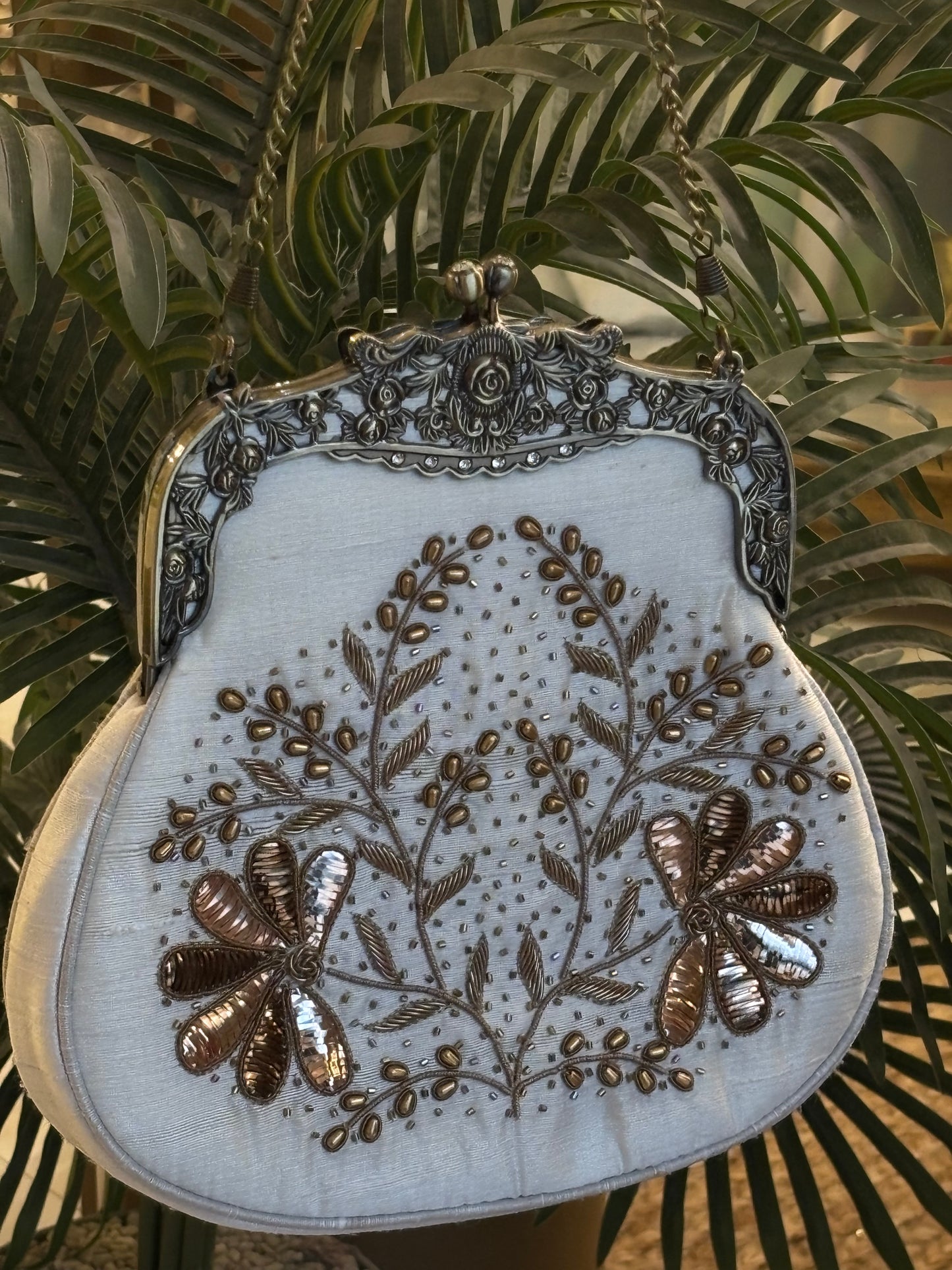 Ivory Silk Chikankari Clutch Bag