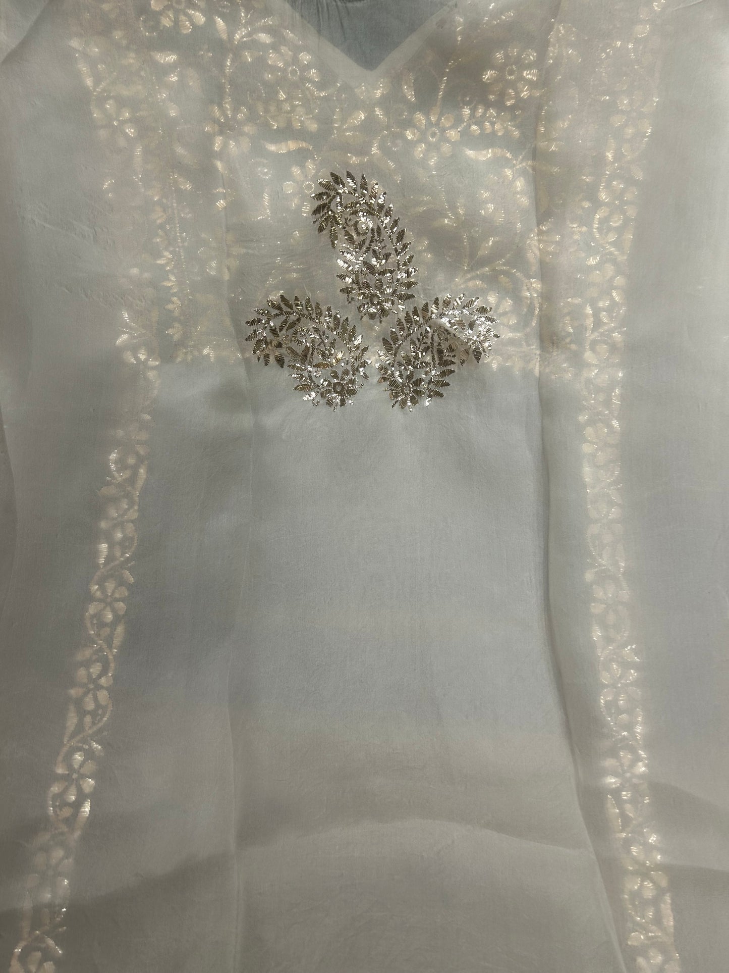 Dyeable Organza silk Mukaish three piece set