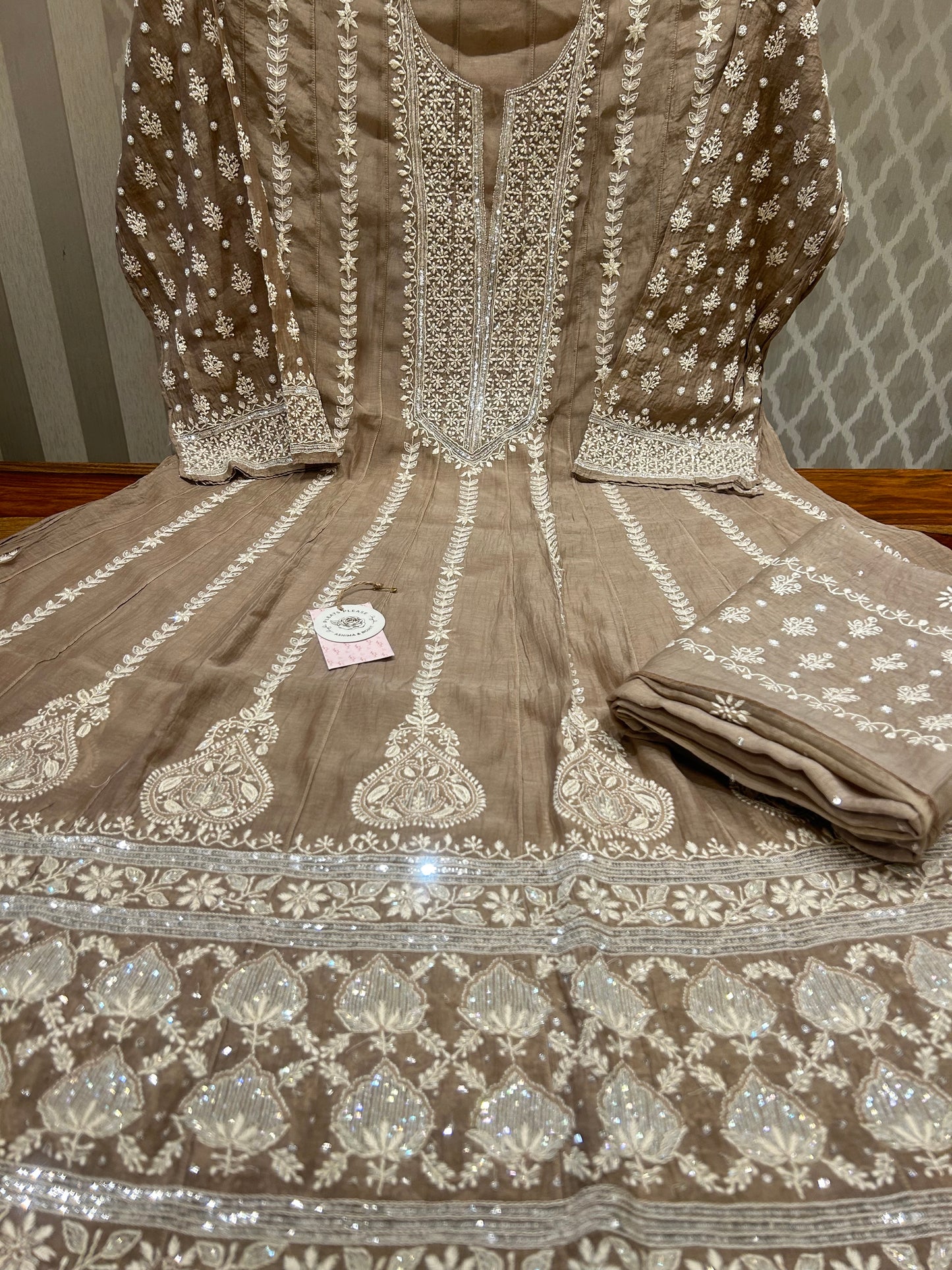 Brown Chanderi Silk Anarkali &Dupatta set