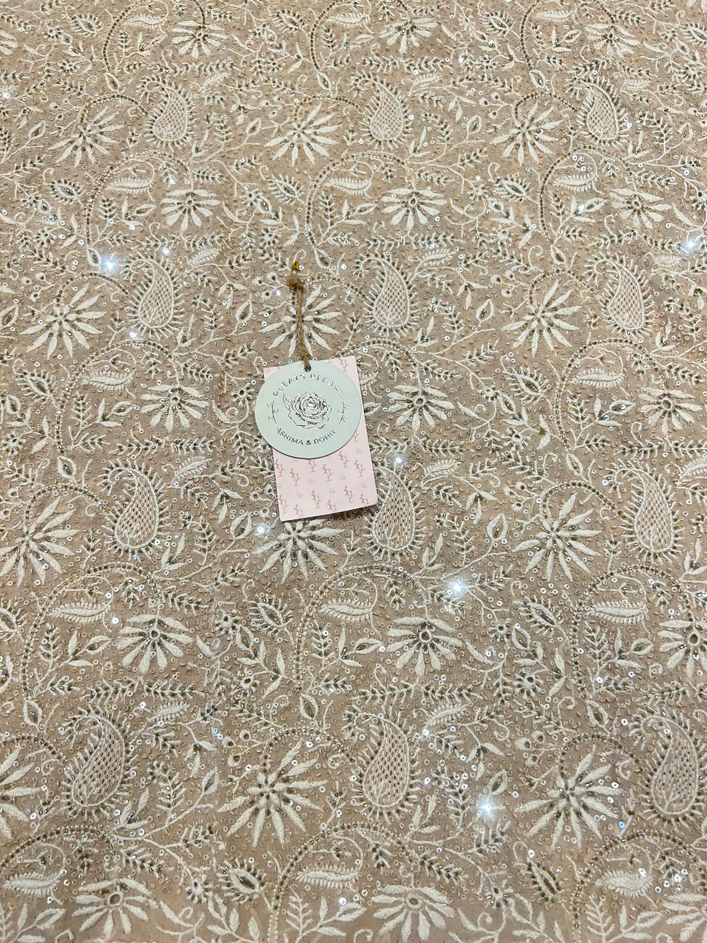 Coffee Cream Pure Georgette Chikankari Kurta And Dupatta Fabric