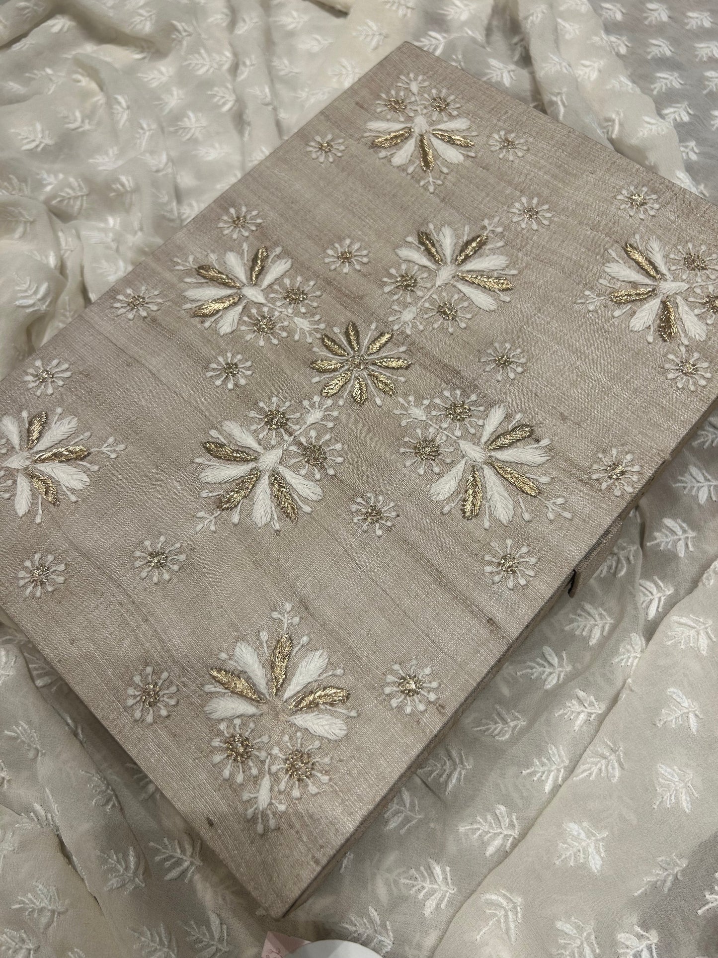 Natural Silk Chikankari Jewelery Box