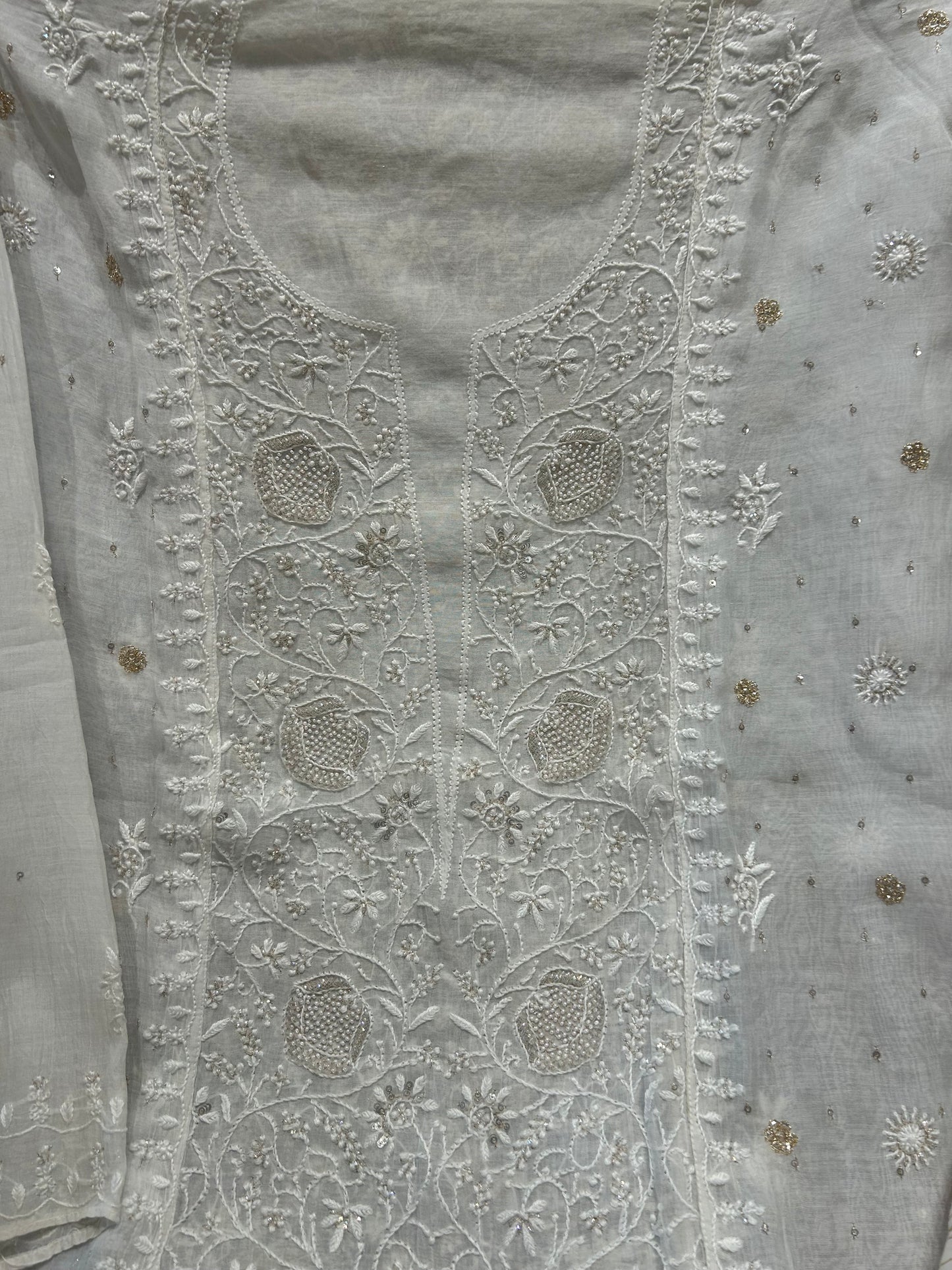 Dyeable Chanderi Mul Chikankari Kurta and Dupatta Fabric