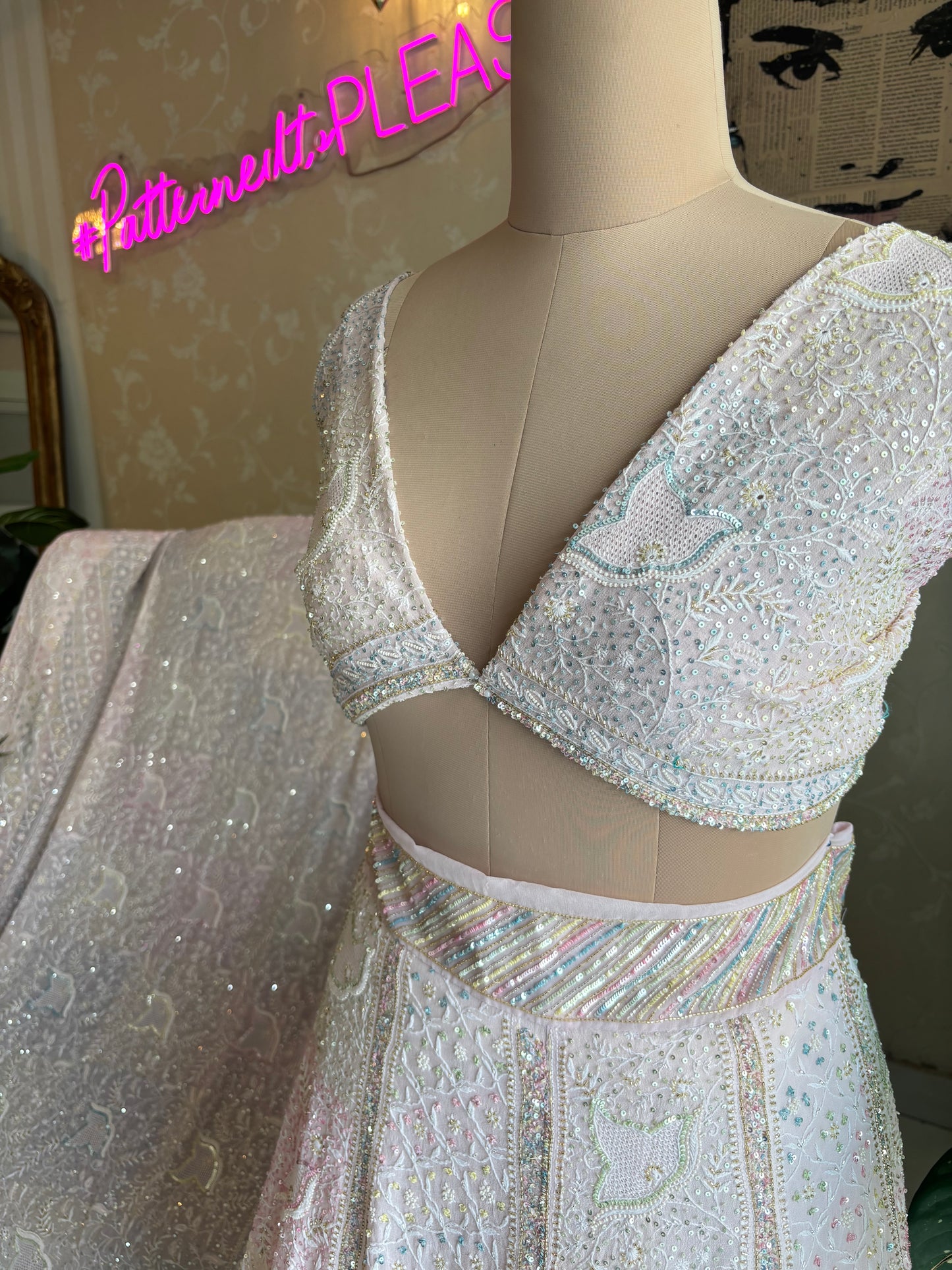 Seashell Pink Pure Georgette Chikankari Lehenga