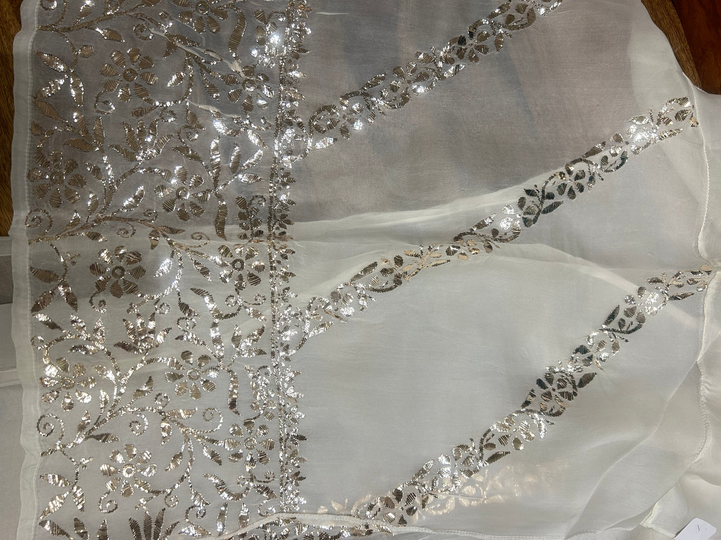 Dyeable Organza silk Mukaish three piece set