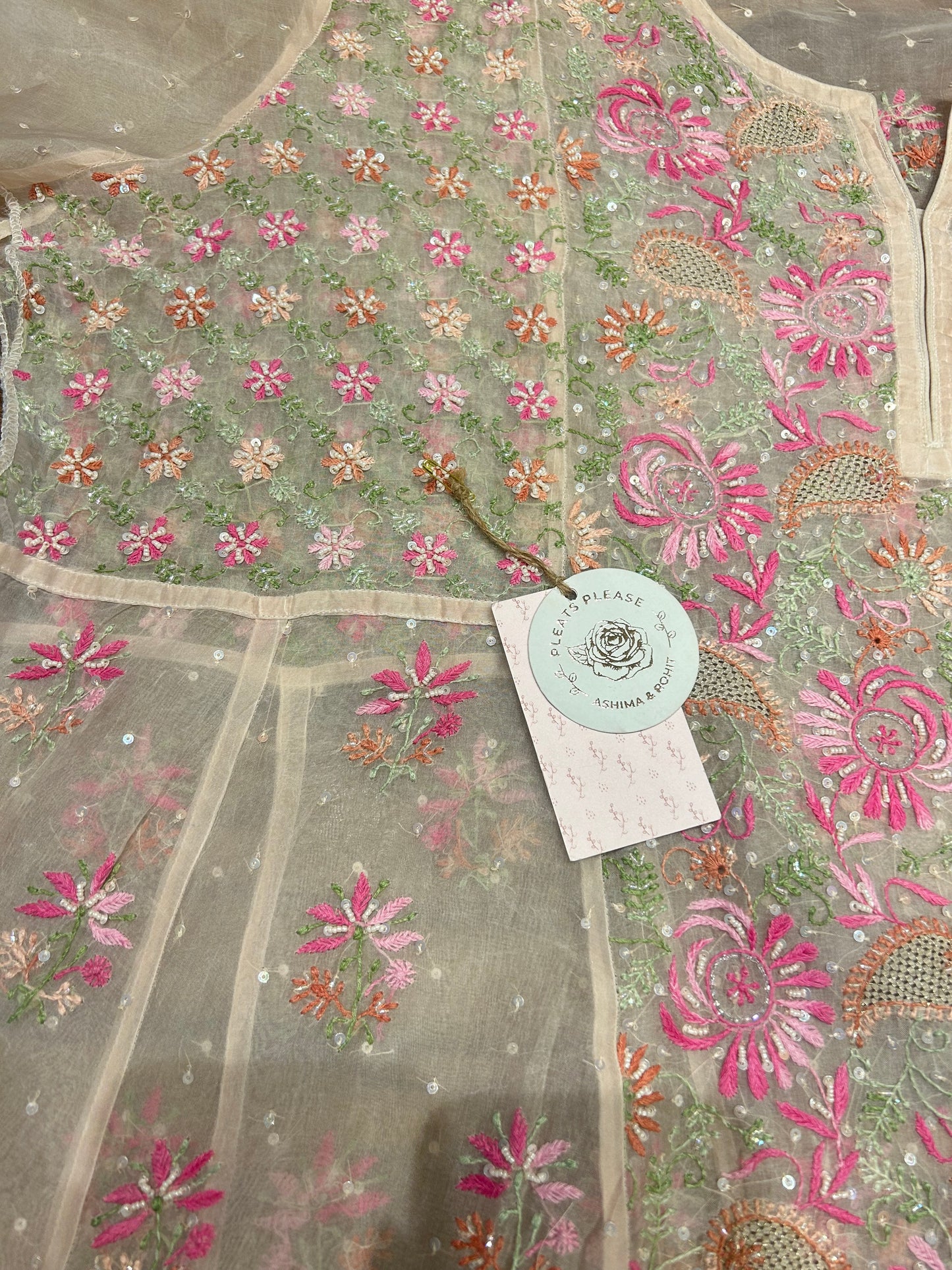 Blush Pink Chikankari Organza Anarkali & Dupatta