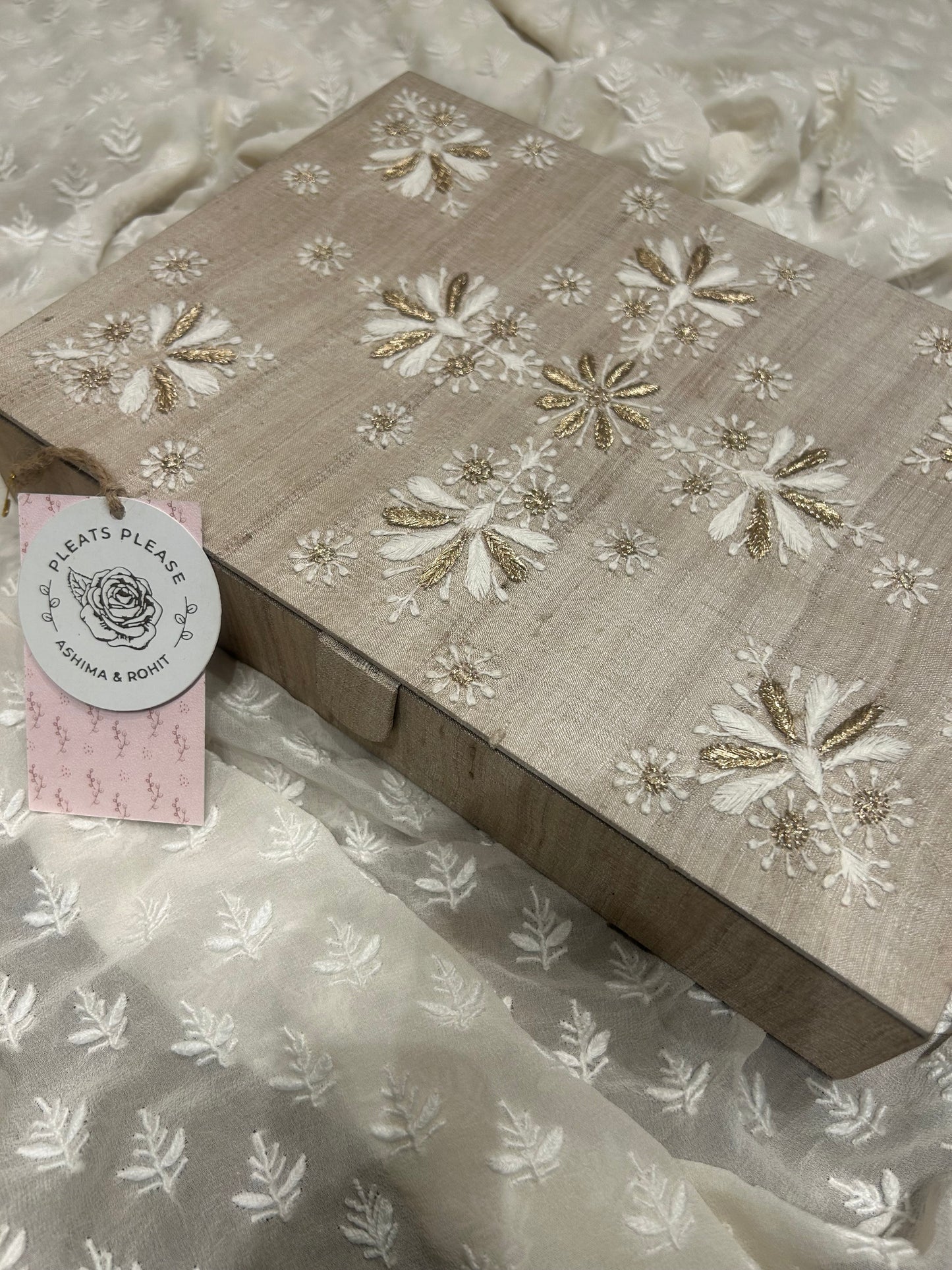 Natural Silk Chikankari Jewelery Box