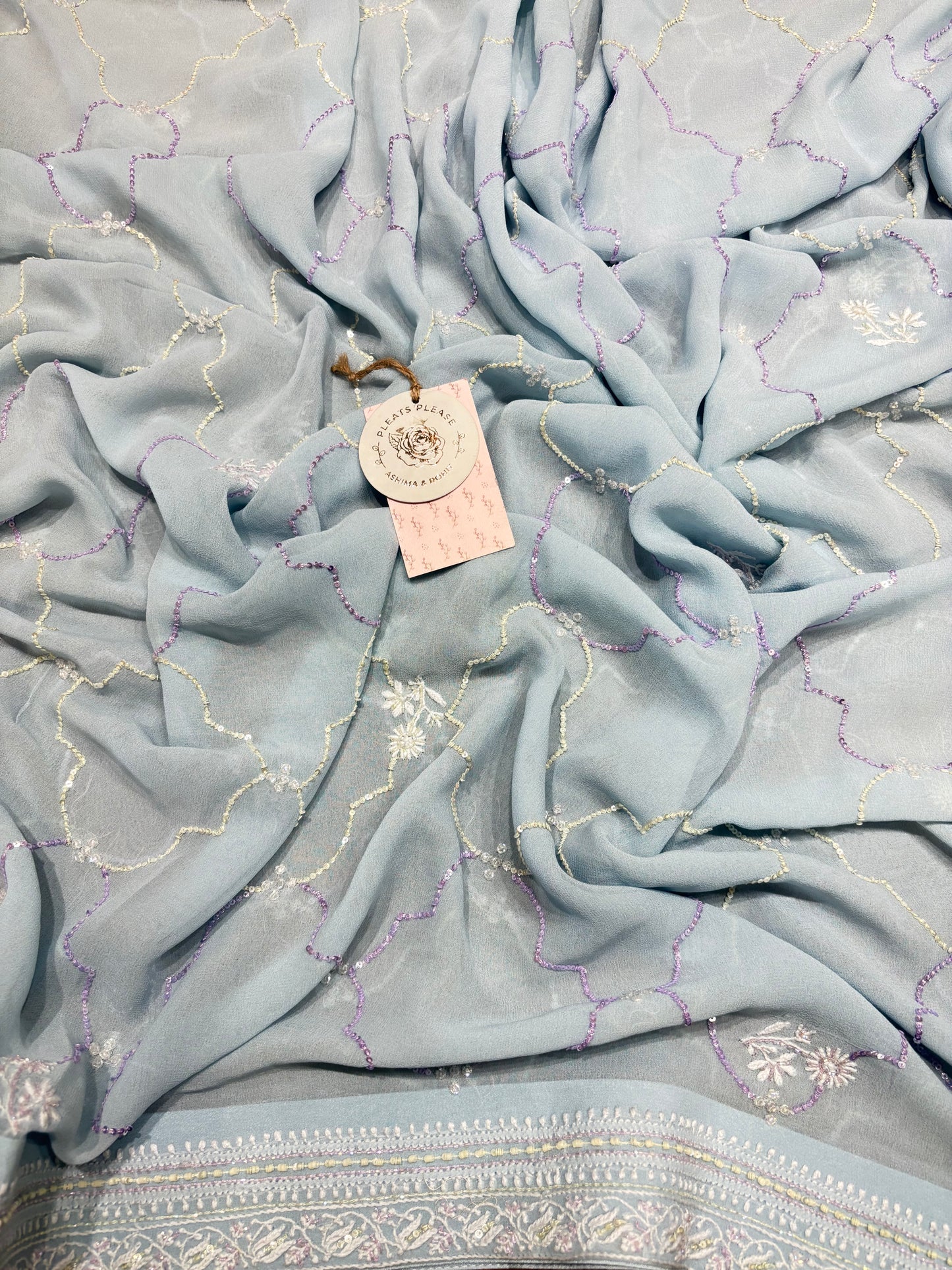 Light Blue Pure Georgette Chikankari Kurta and Dupatta Fabric