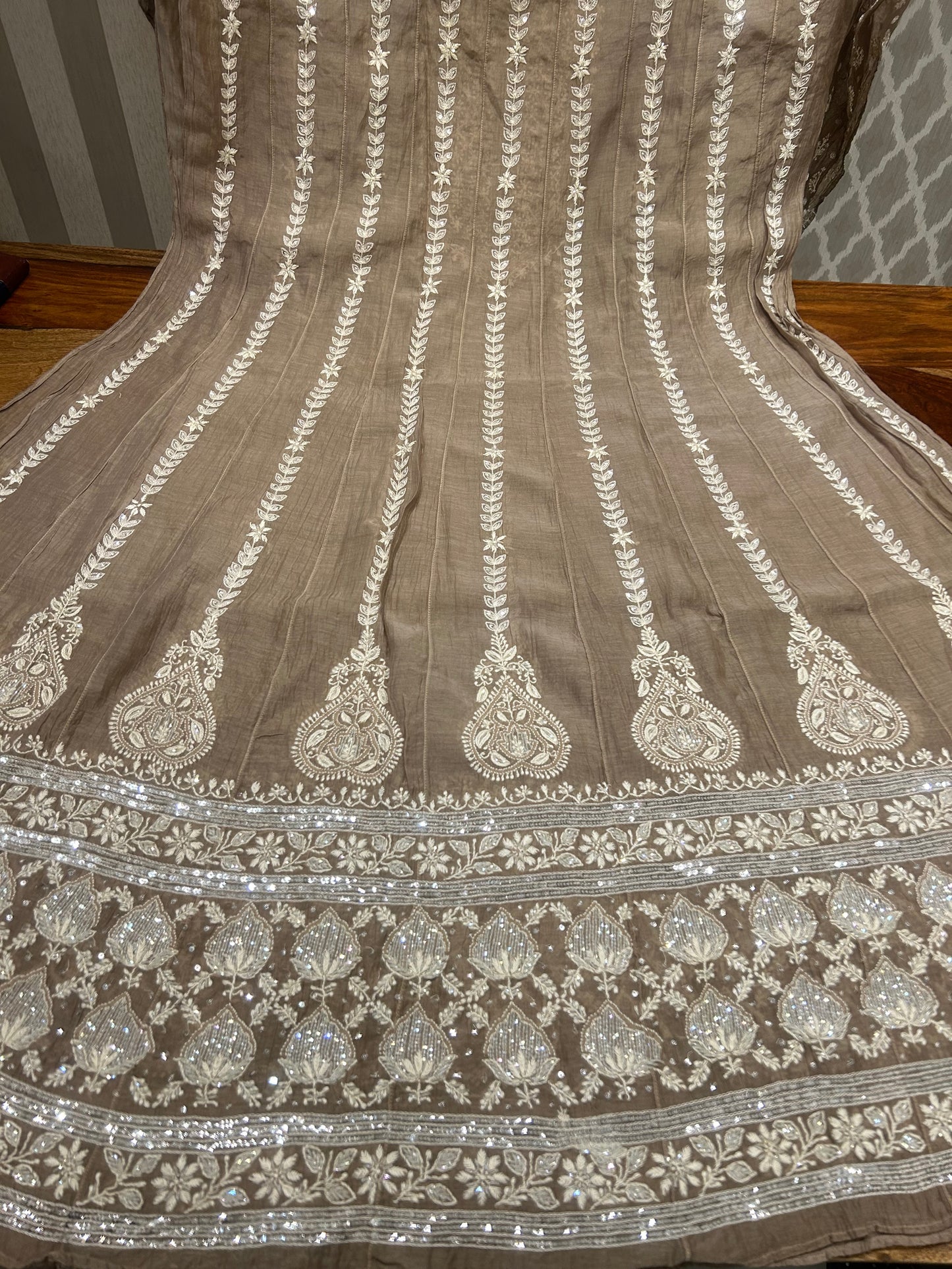 Brown Chanderi Silk Anarkali &Dupatta set