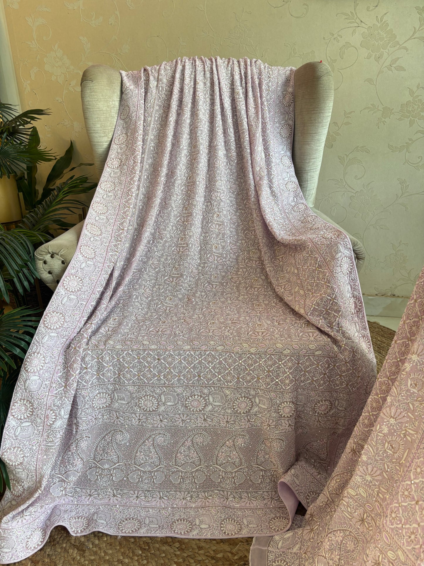 Lilac Pure Georgette Chikankari Lehenga