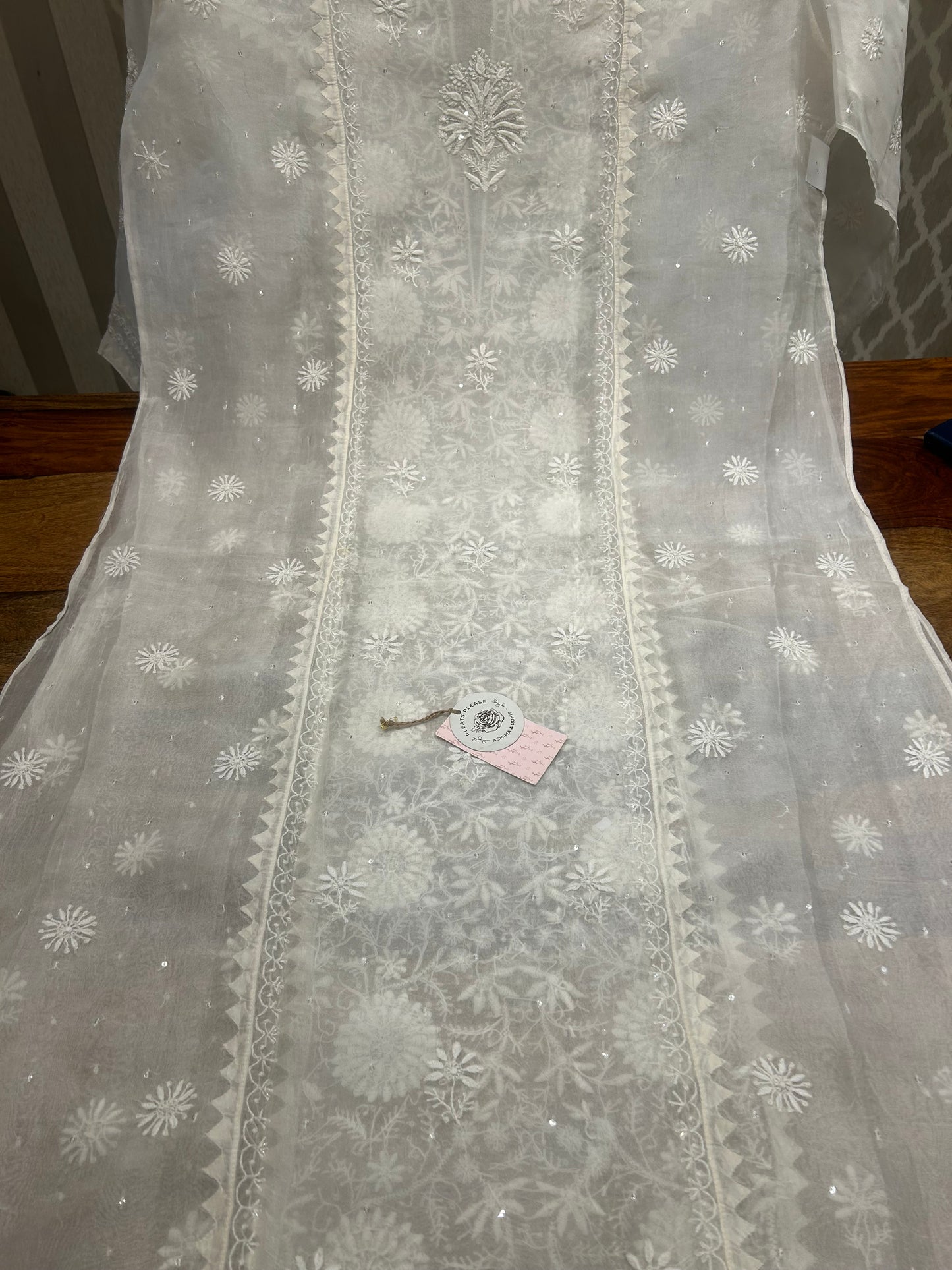 Dyeable Organza Chikankari Kurta &Dupatta set