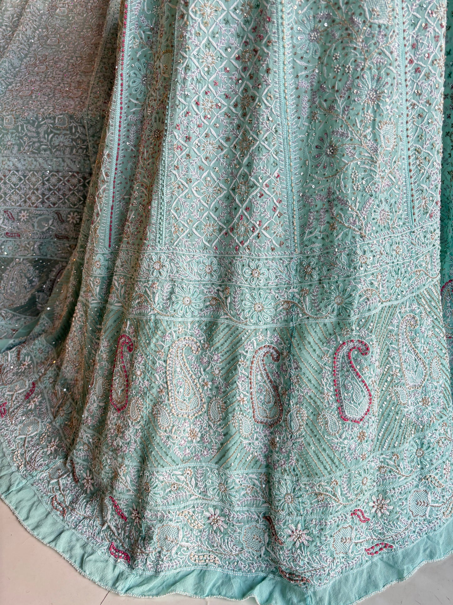 Sea Foam Pure Georgette Chikankari Lehenga