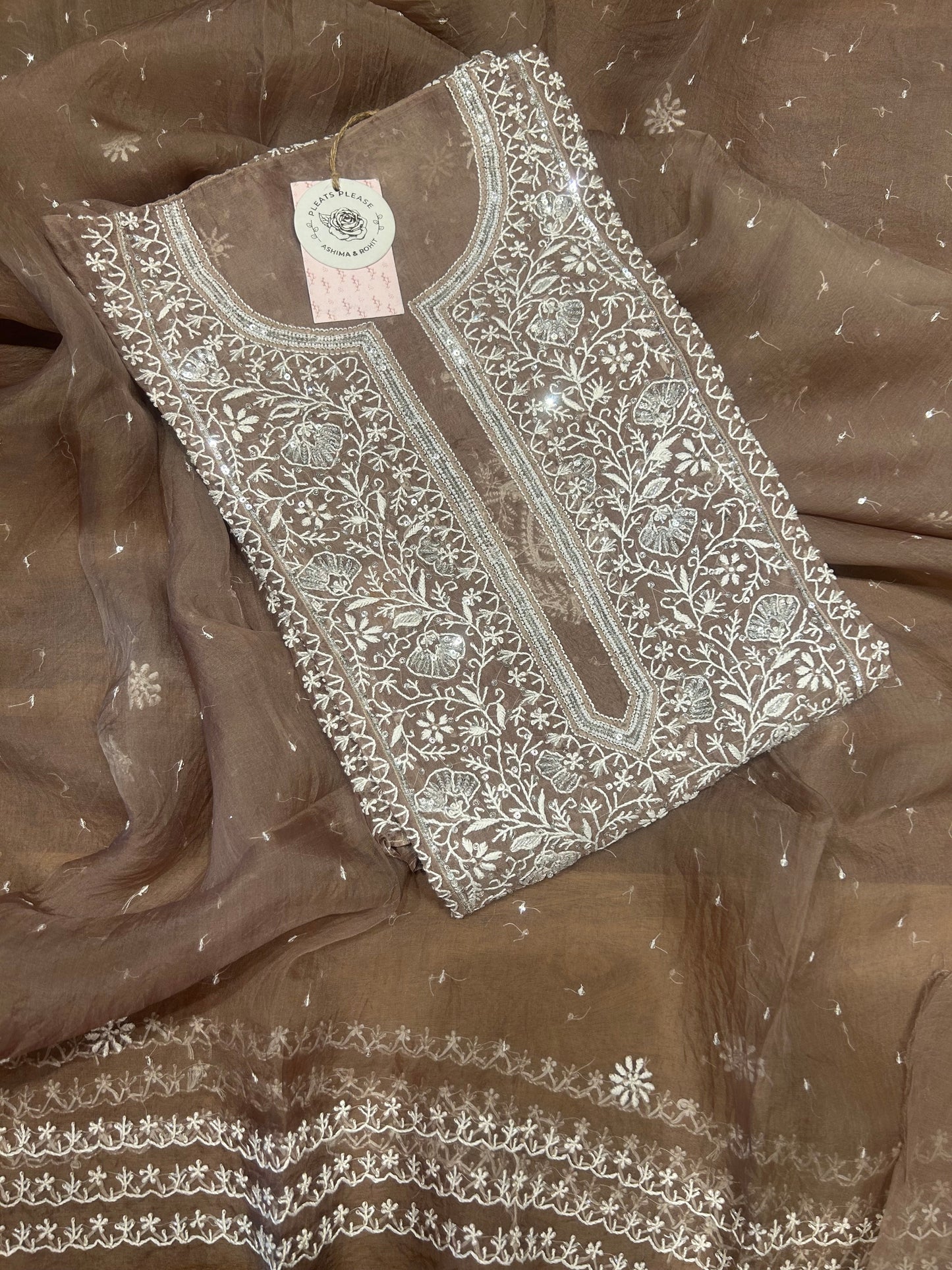 Brown Organza Kurta and Dupatta set