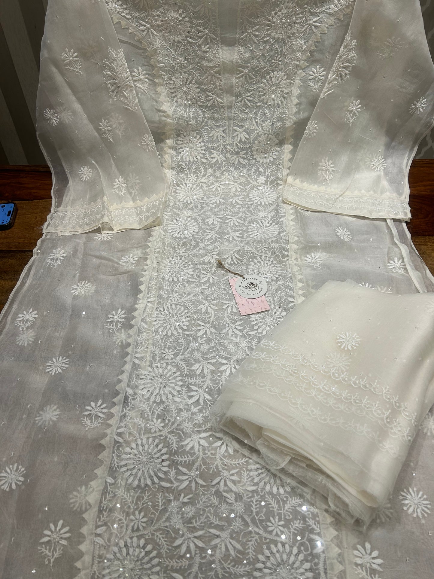 Dyeable Organza Chikankari Kurta &Dupatta set