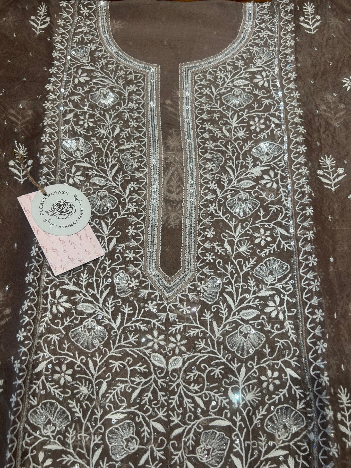Brown Organza Kurta and Dupatta set