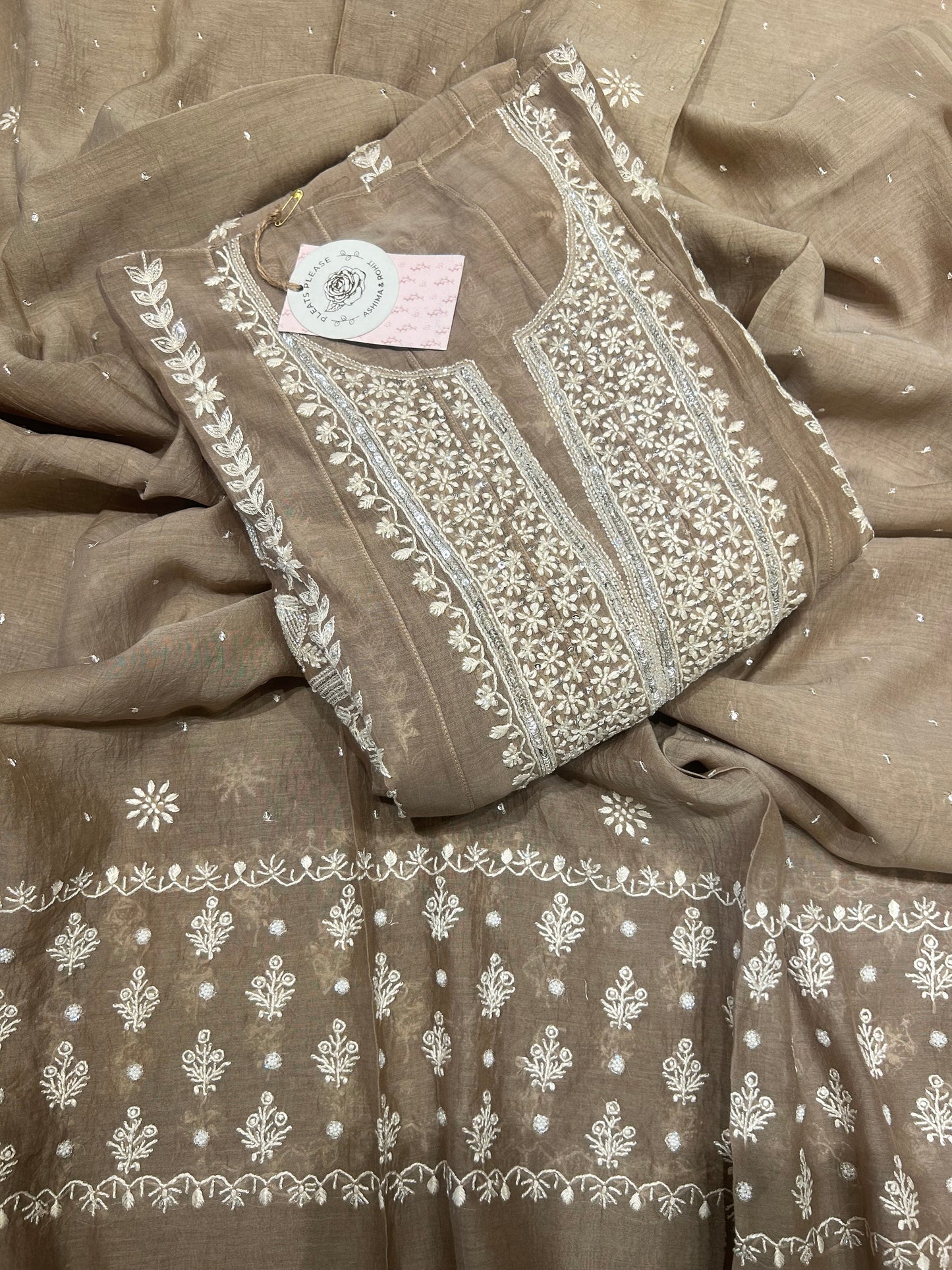Brown Chanderi Silk Anarkali &Dupatta set