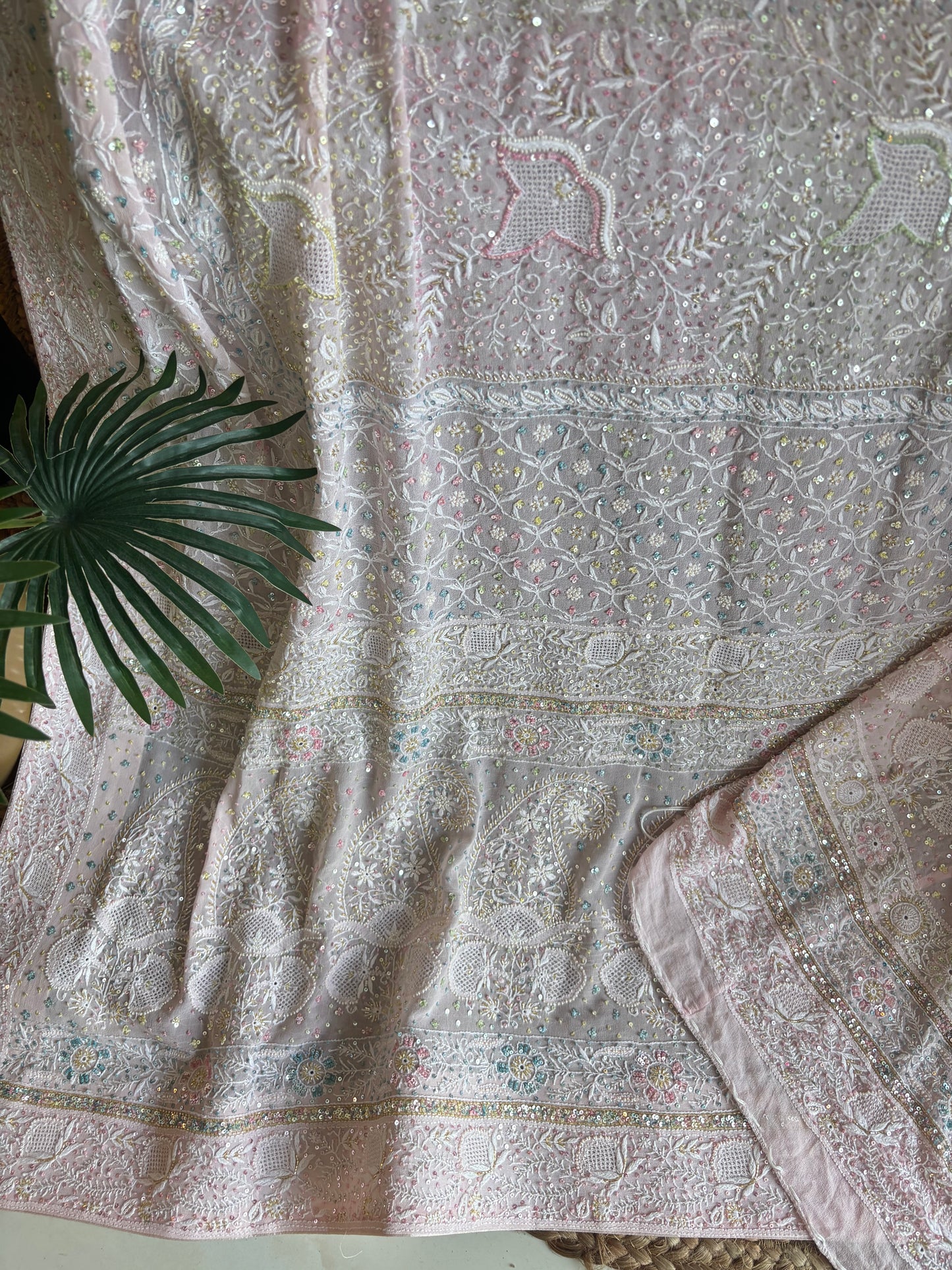 Seashell Pink Pure Georgette Chikankari Lehenga