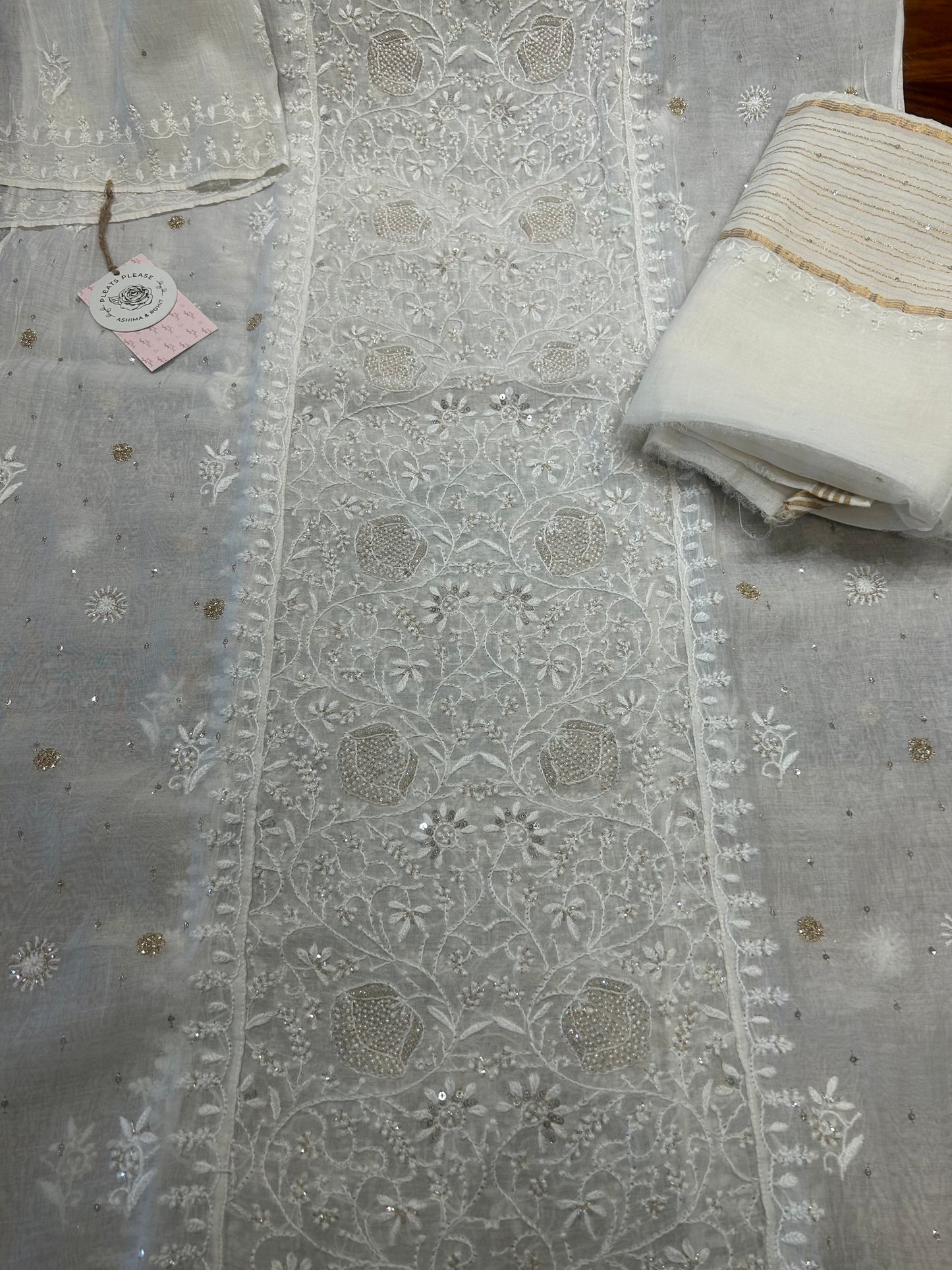 Dyeable Chanderi Mul Chikankari Kurta and Dupatta Fabric