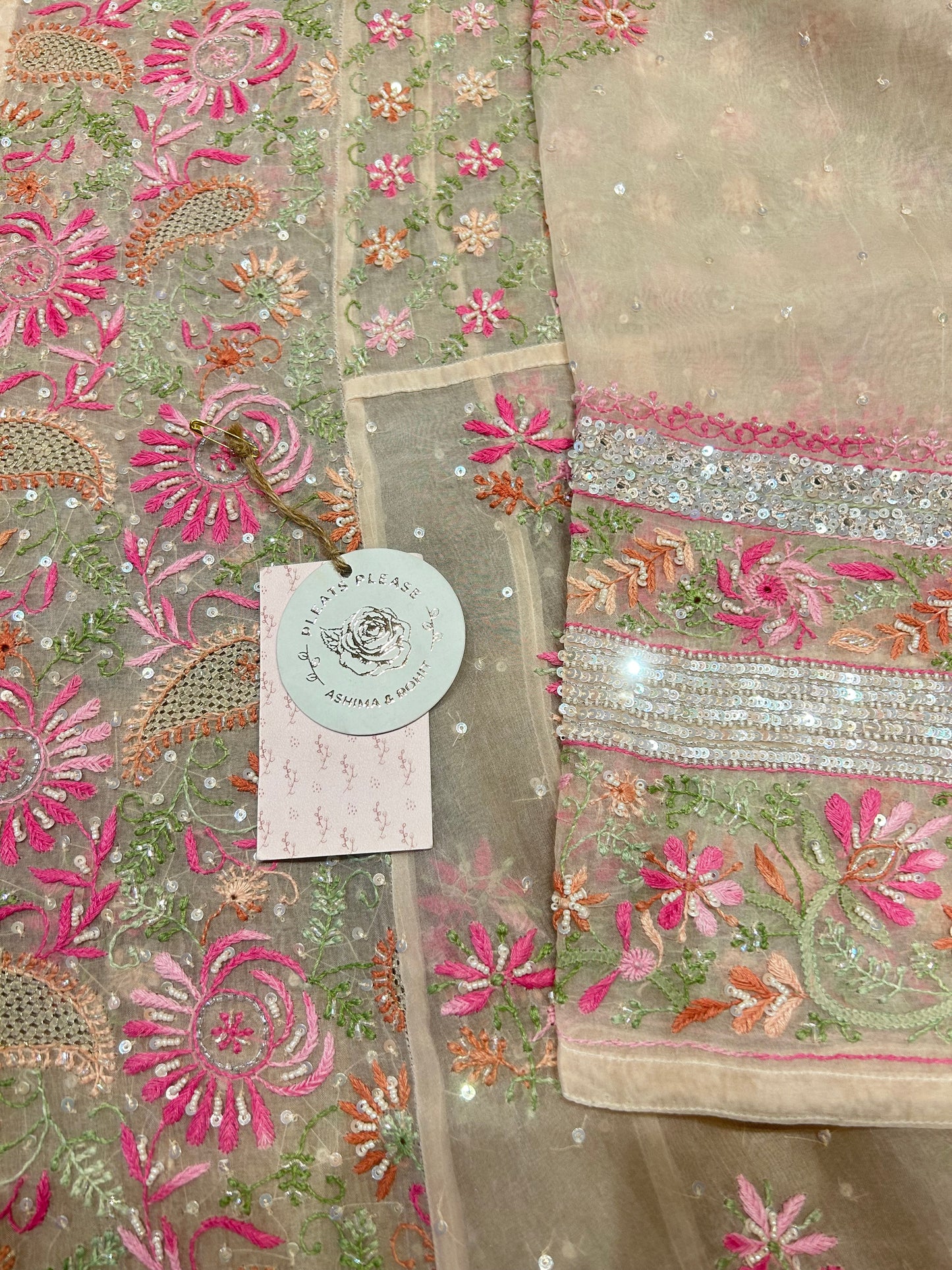 Blush Pink Chikankari Organza Anarkali & Dupatta