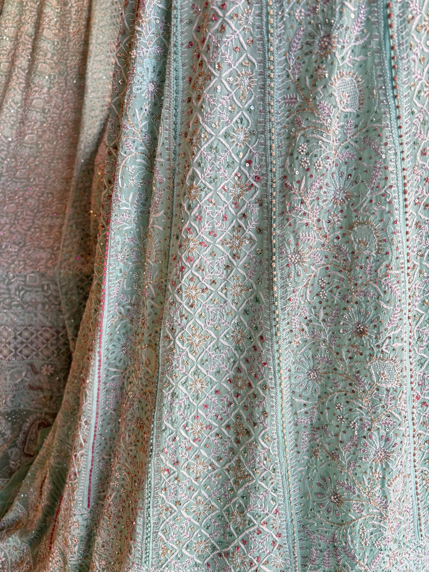Sea Foam Pure Georgette Chikankari Lehenga
