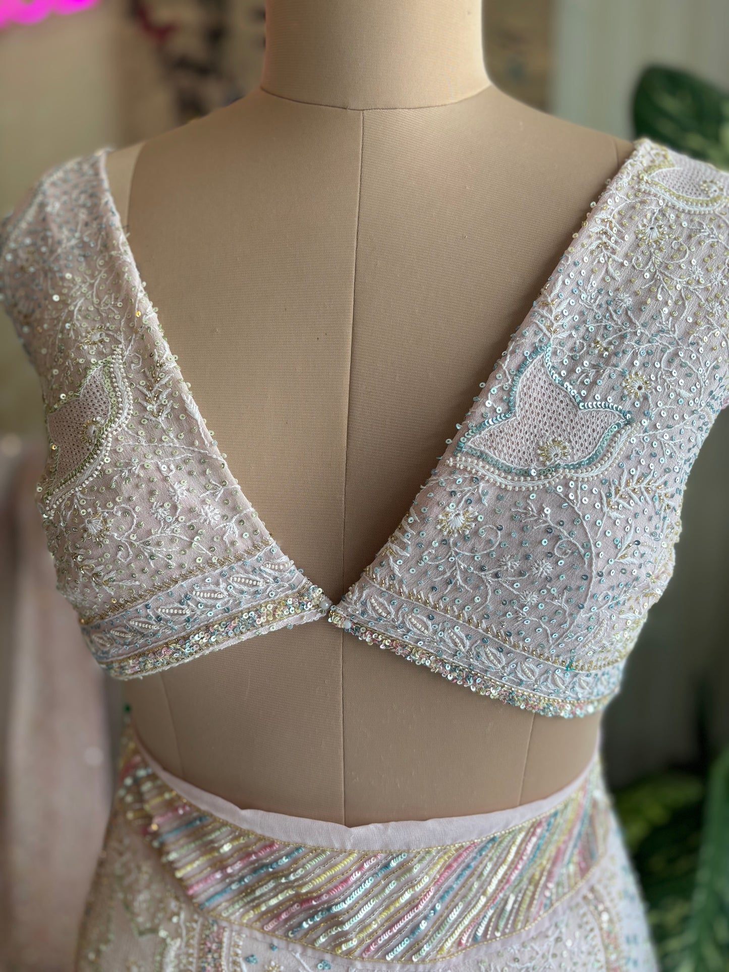 Seashell Pink Pure Georgette Chikankari Lehenga
