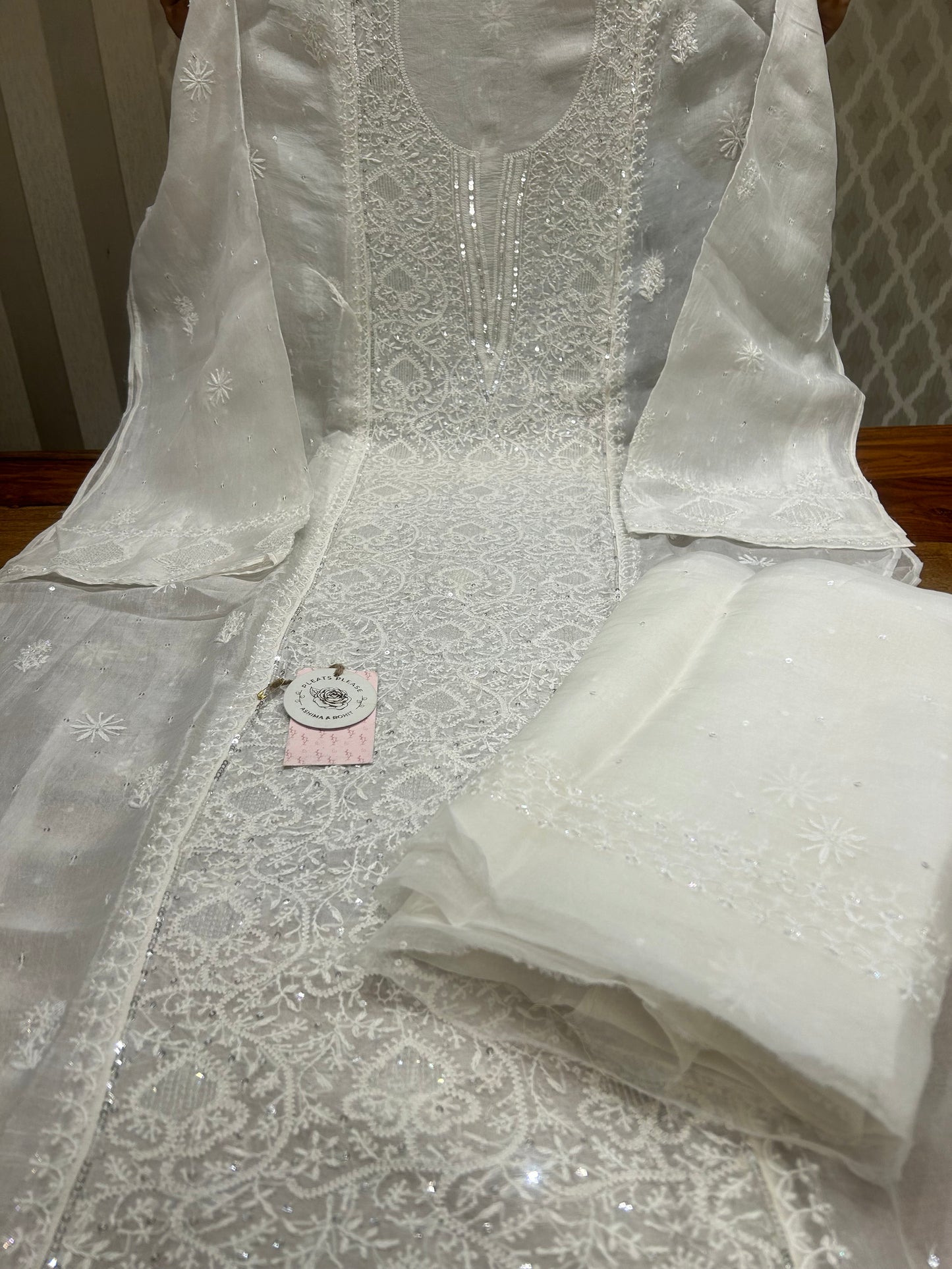 Dyeable Organza Chikankari Kurta & Dupatta Set