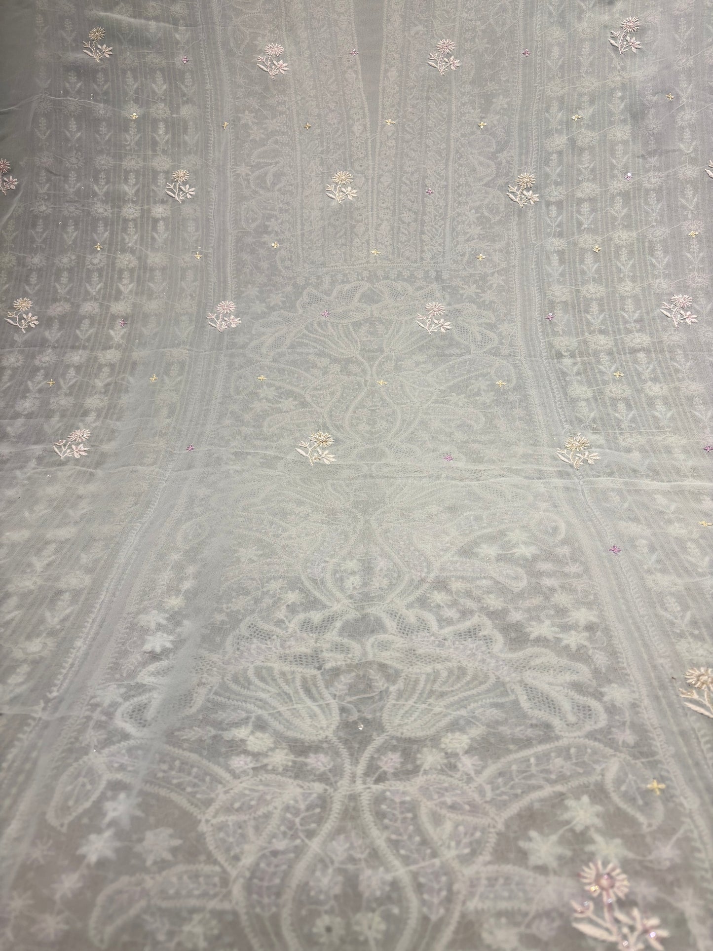 Light Blue Pure Georgette Chikankari Kurta and Dupatta Fabric