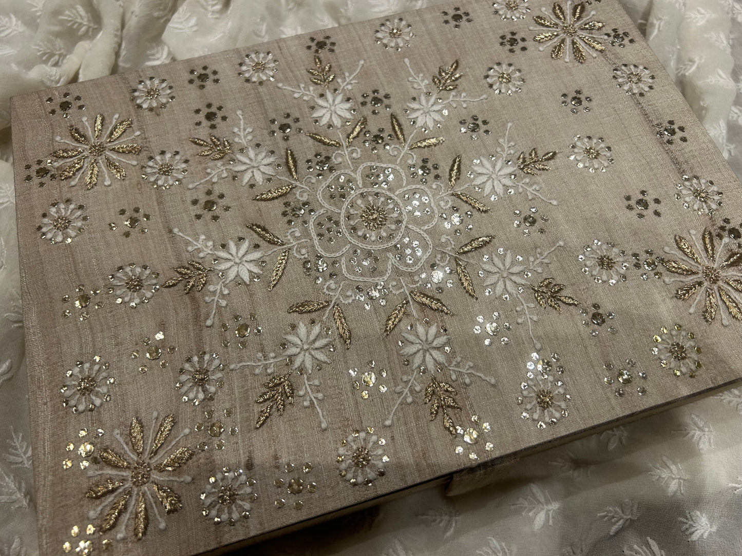 Natural Silk Chikankari Jewelery Box