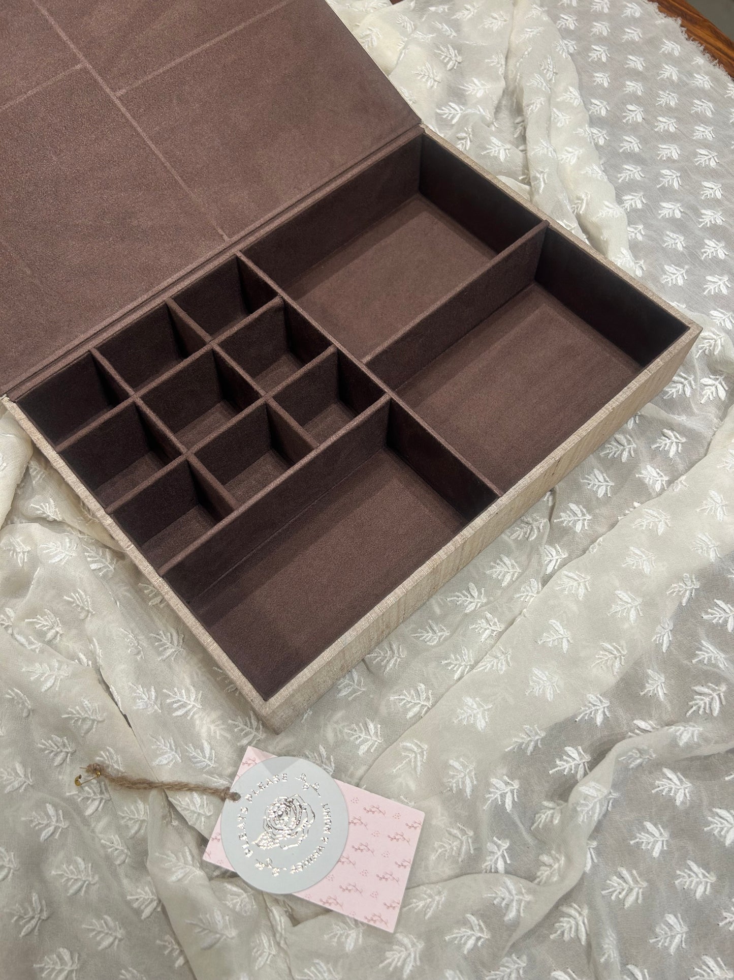 Natural Silk Chikankari Jewelery Box