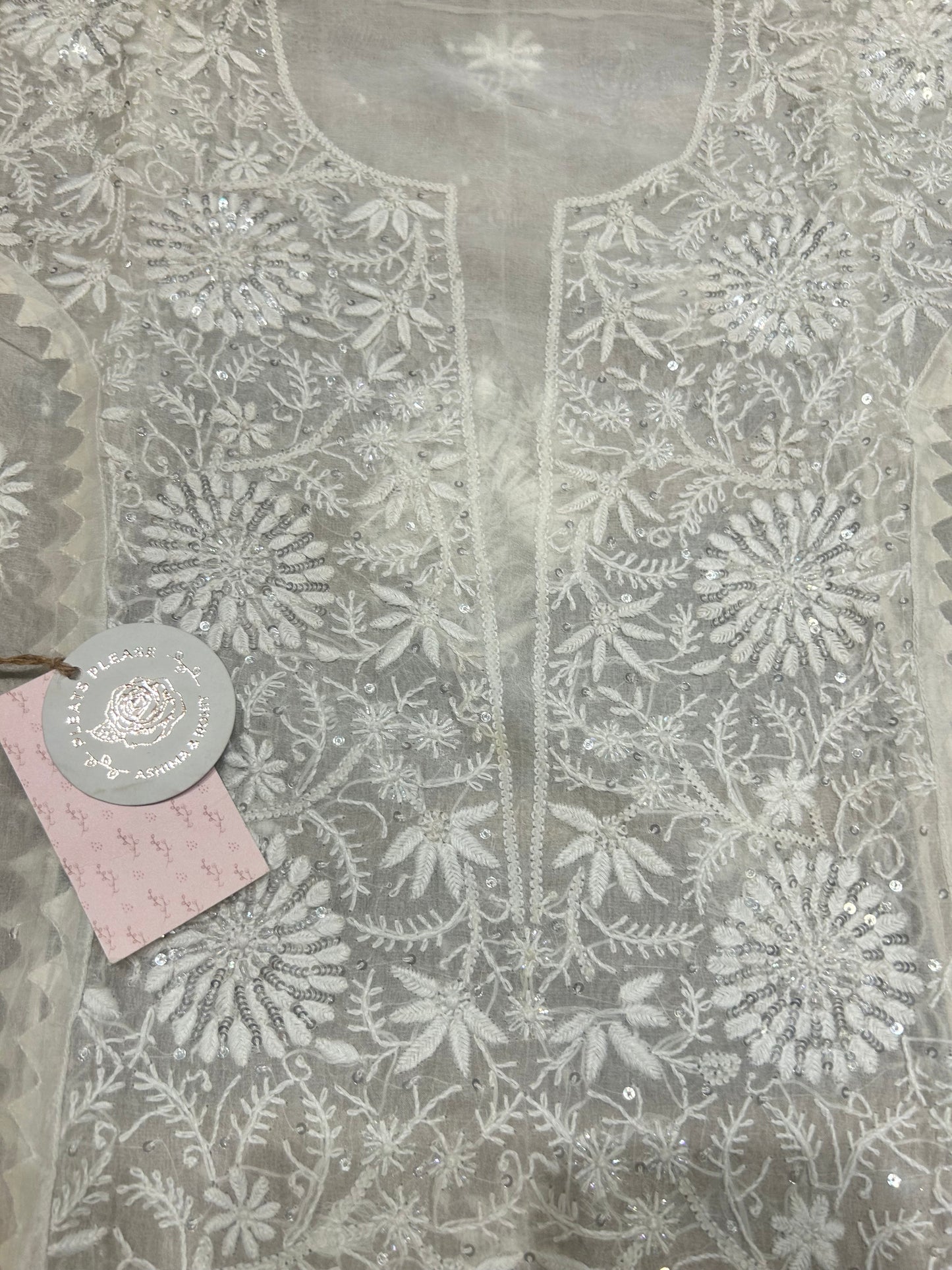 Dyeable Organza Chikankari Kurta &Dupatta set