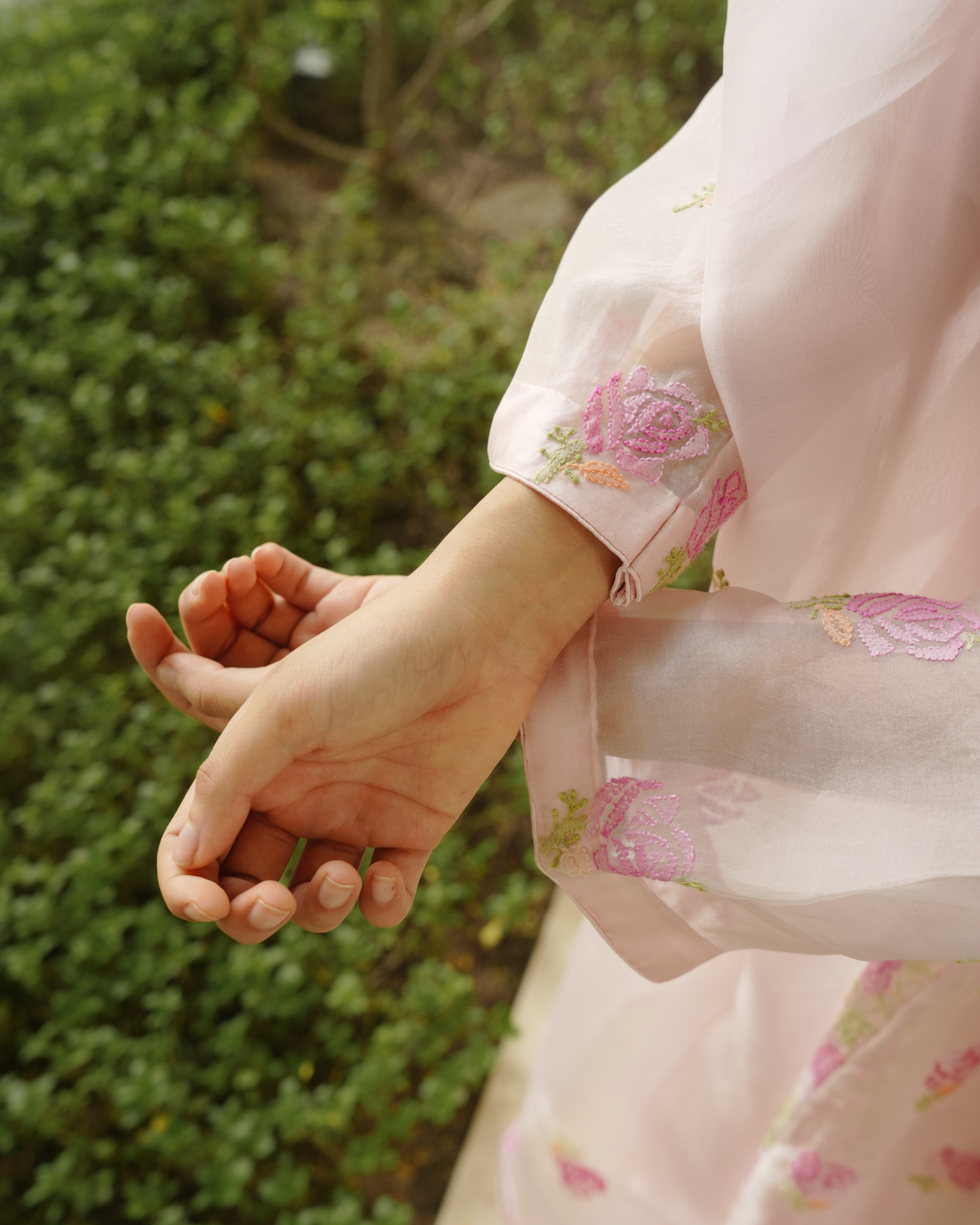 Nude Pink Organza Silk Chikankari Kurta and Dupatta