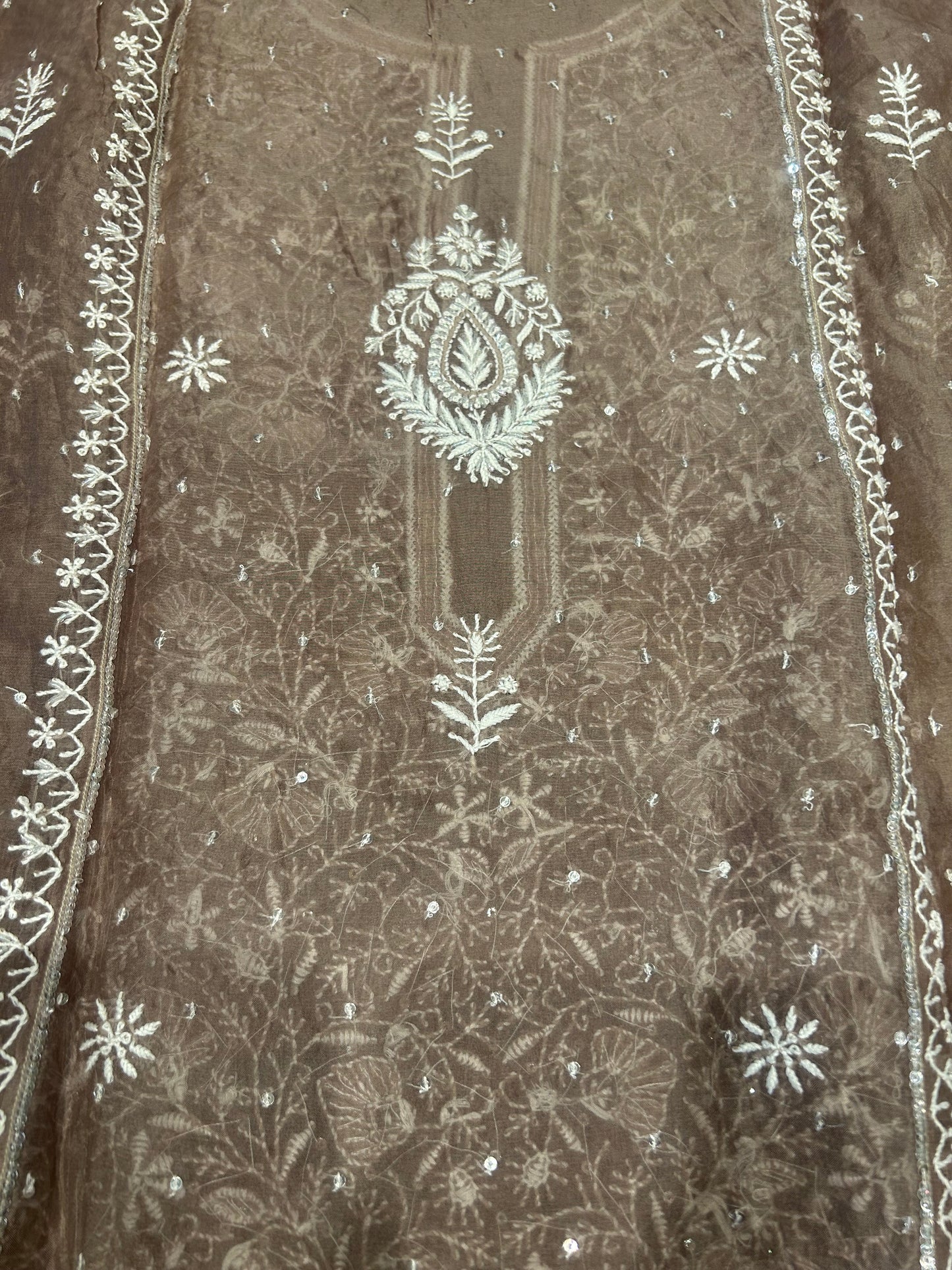 Brown Organza Kurta and Dupatta set