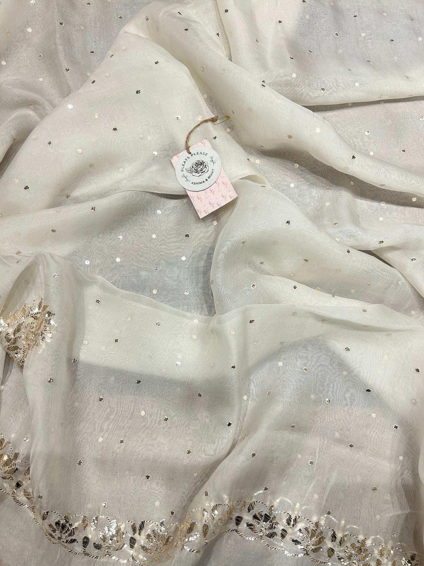 Dyeable Organza silk Mukaish three piece set