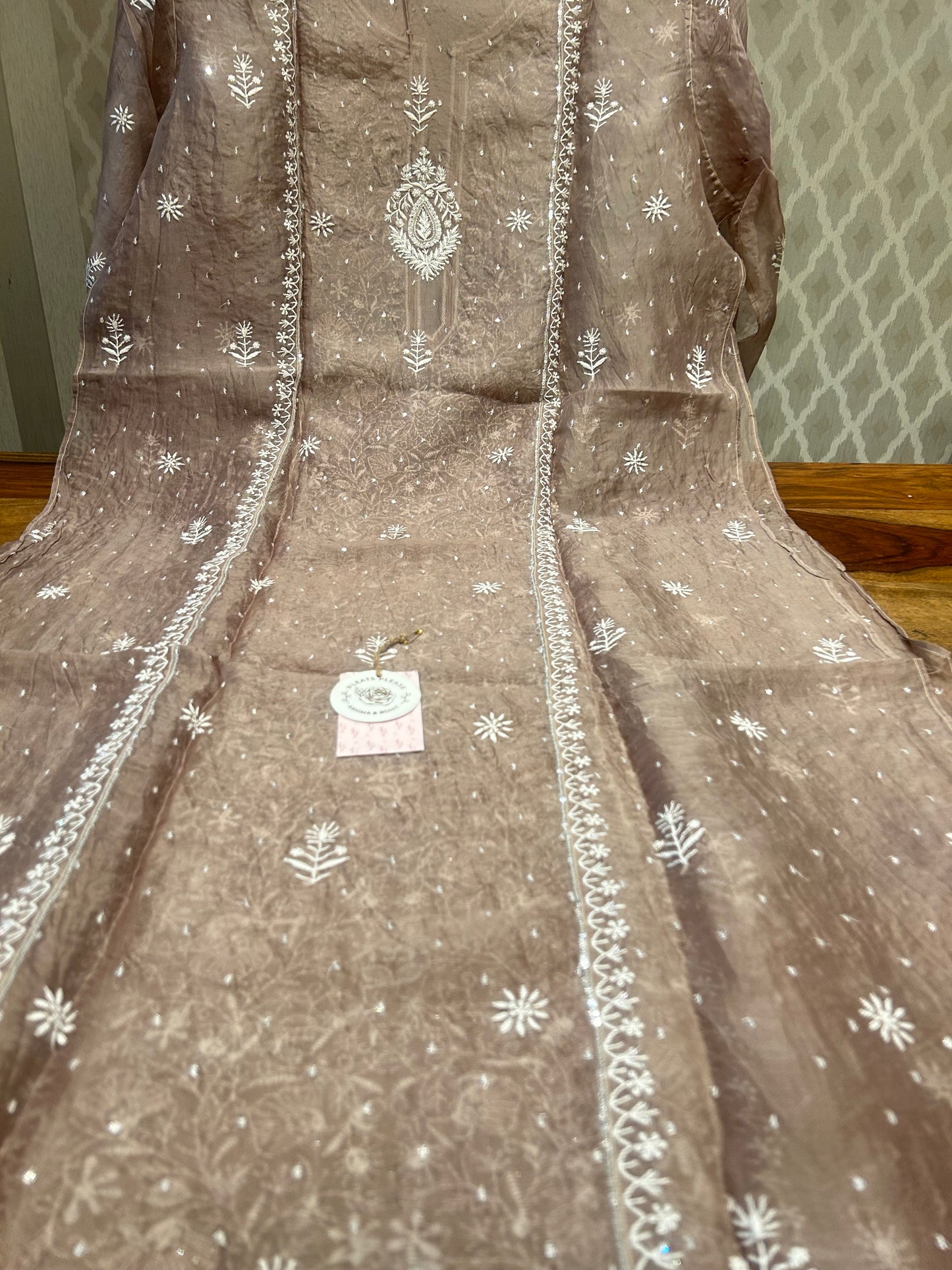 Brown Organza Kurta and Dupatta set