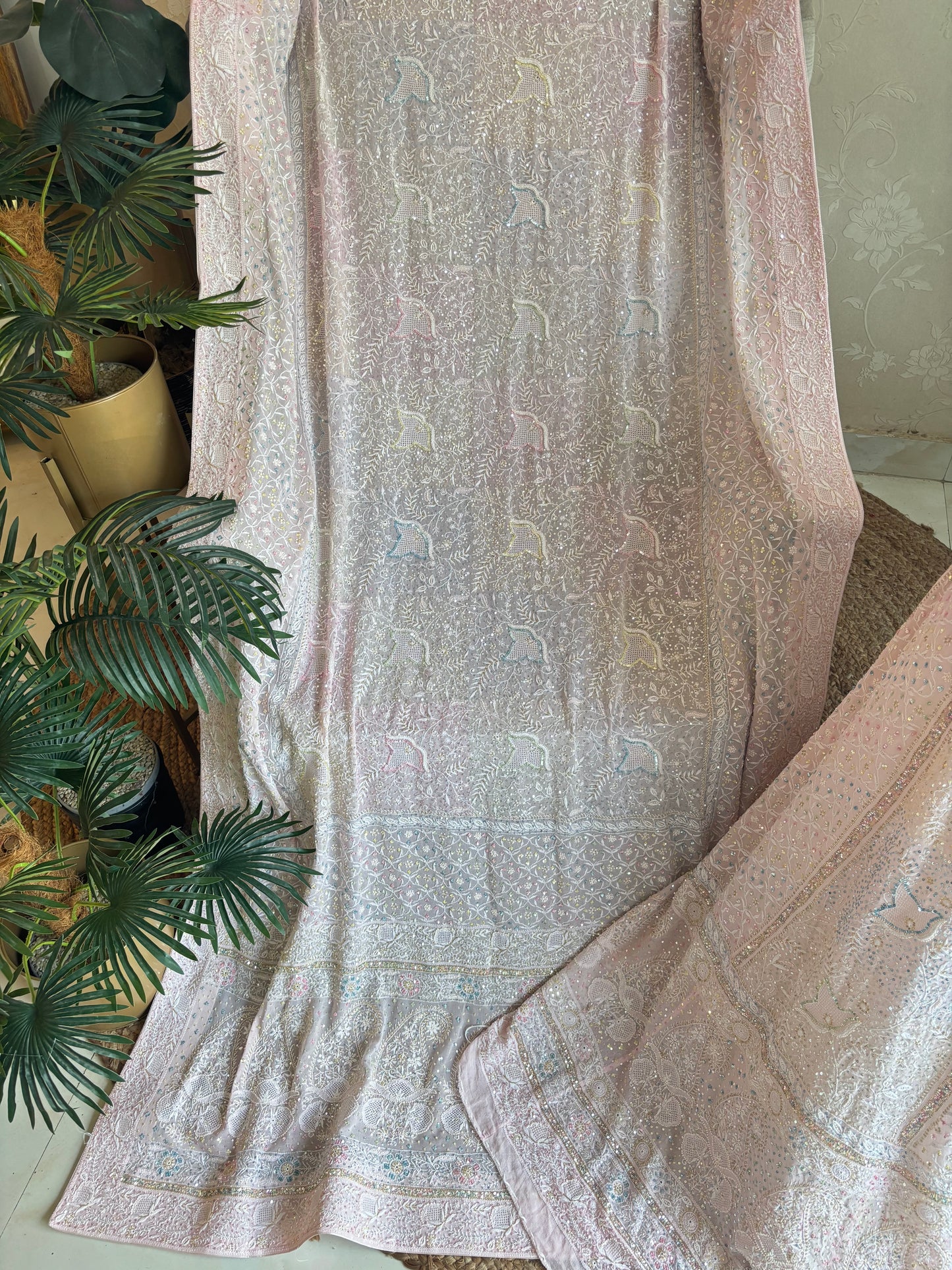 Seashell Pink Pure Georgette Chikankari Lehenga