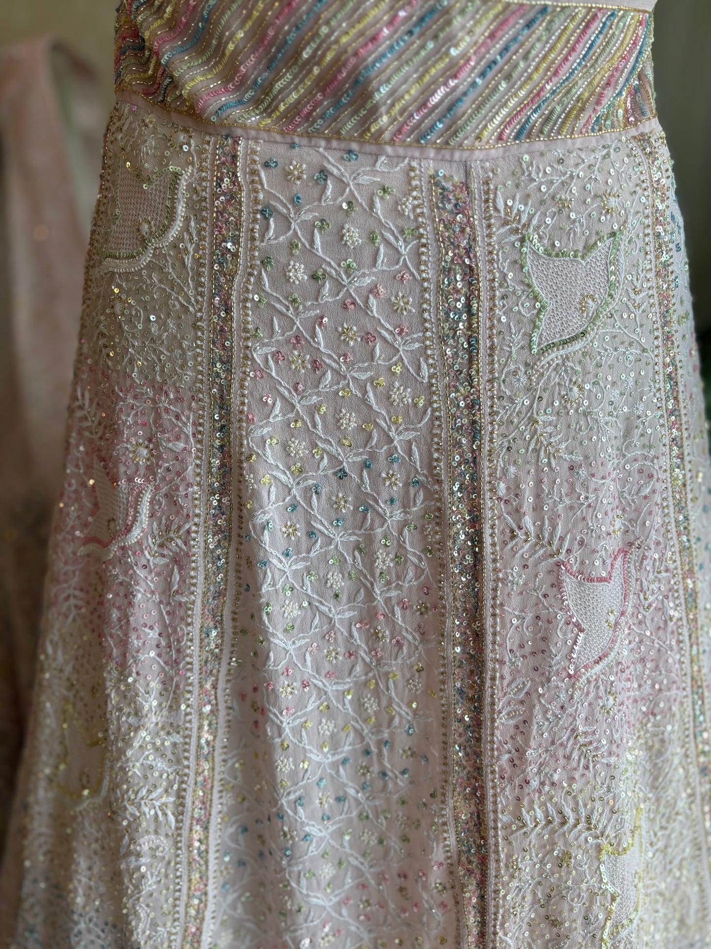 Seashell Pink Pure Georgette Chikankari Lehenga