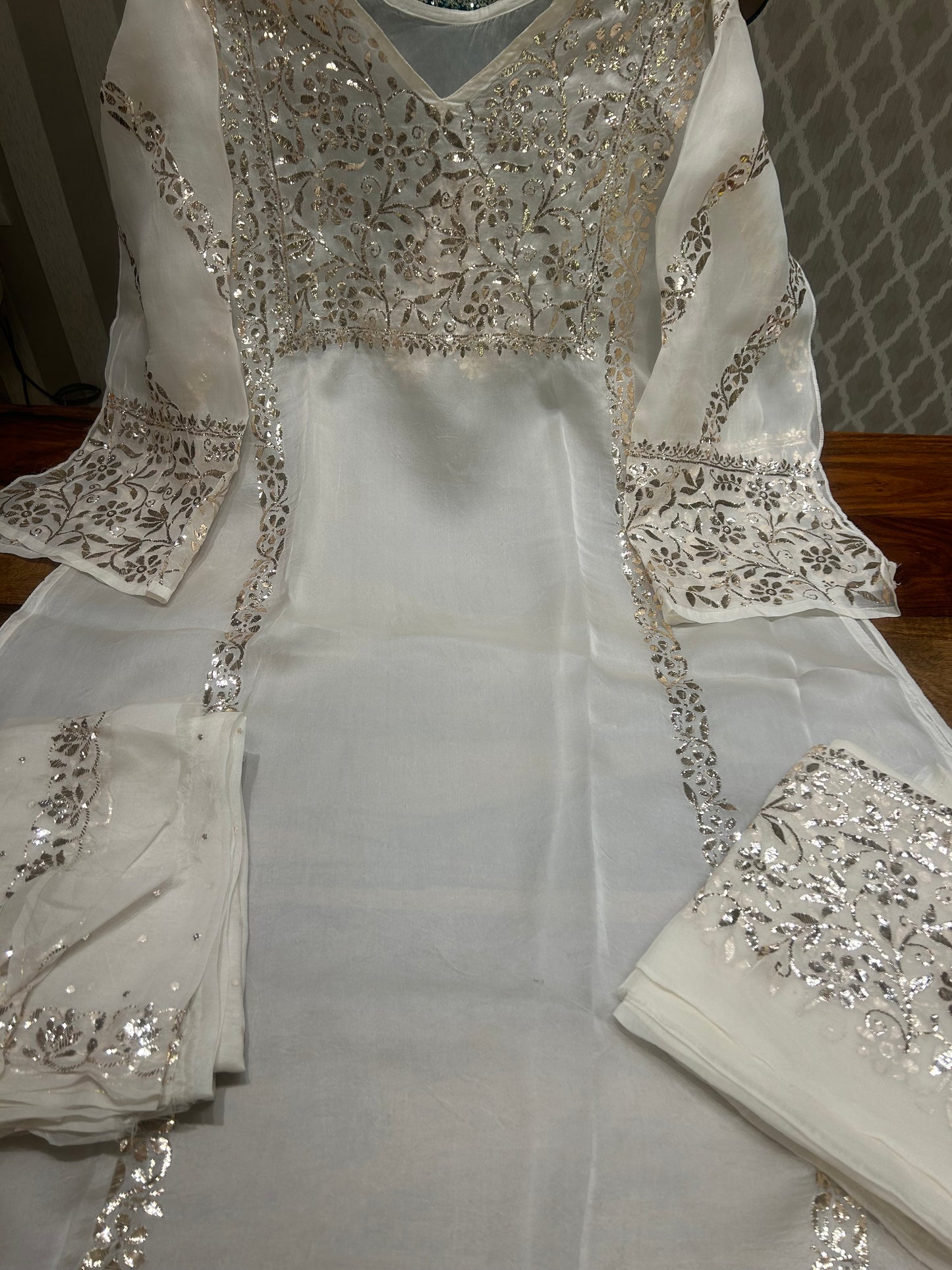 Dyeable Organza silk Mukaish three piece set