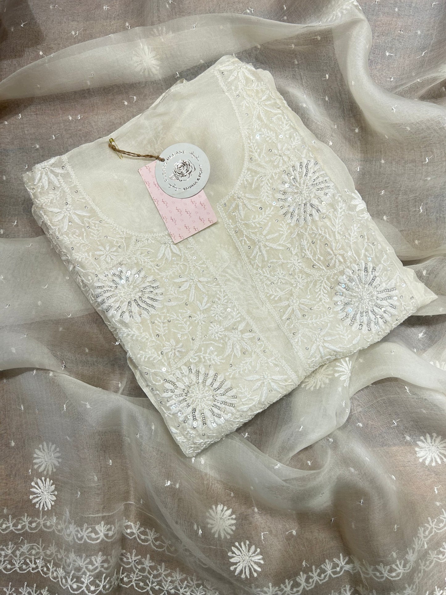 Dyeable Organza Chikankari Kurta &Dupatta set