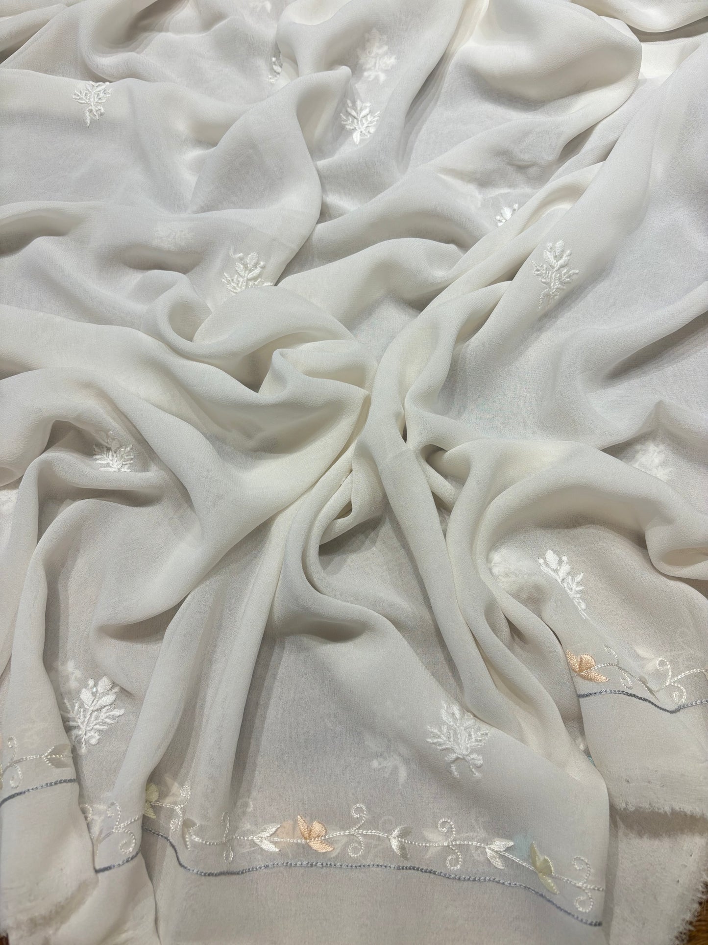 Dyeable Pure Georgette Chikankari and Parsi Garha Kurta and Dupatta Fabric
